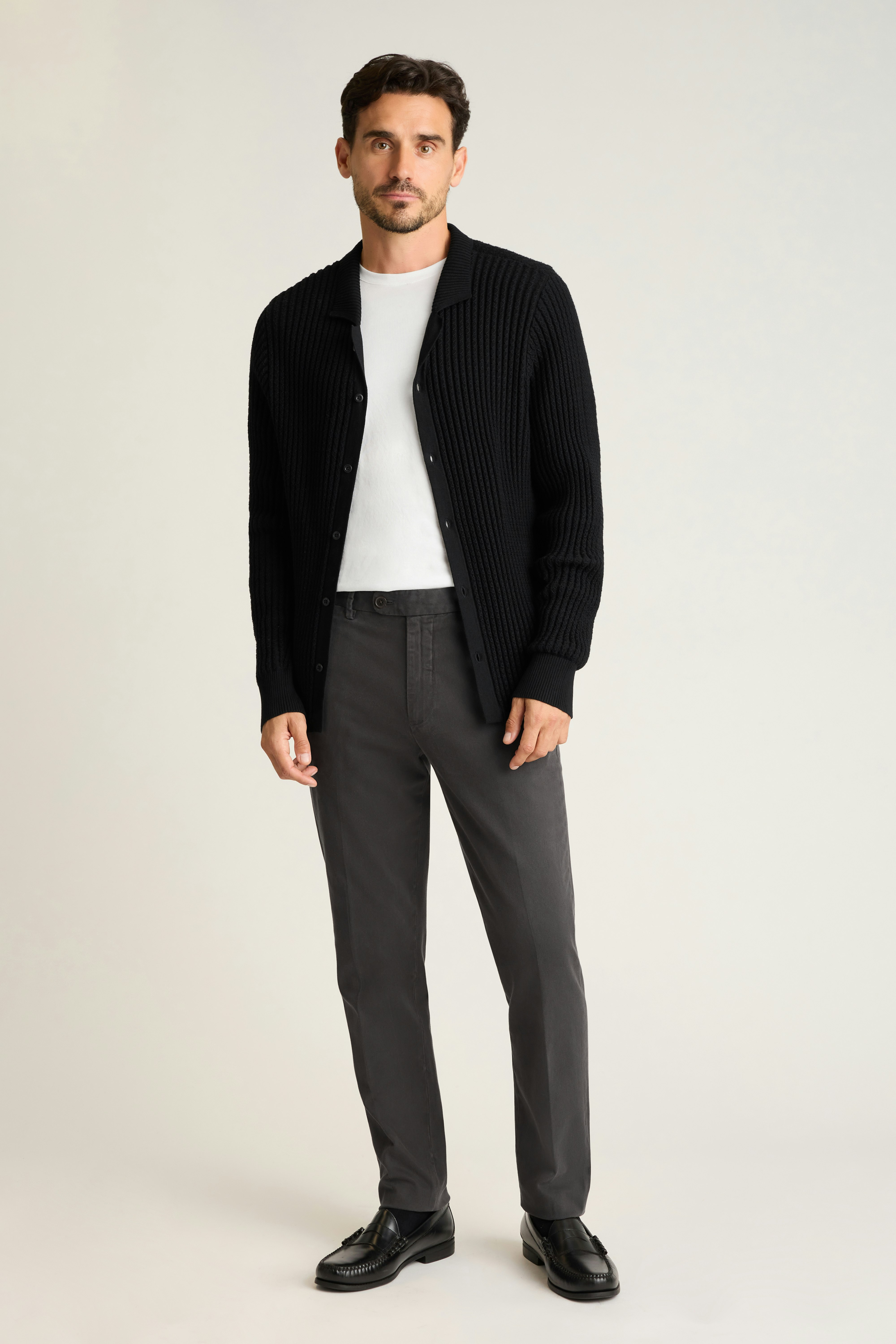 Hudson Long Sleeve Sweater Polo black crochet cotton