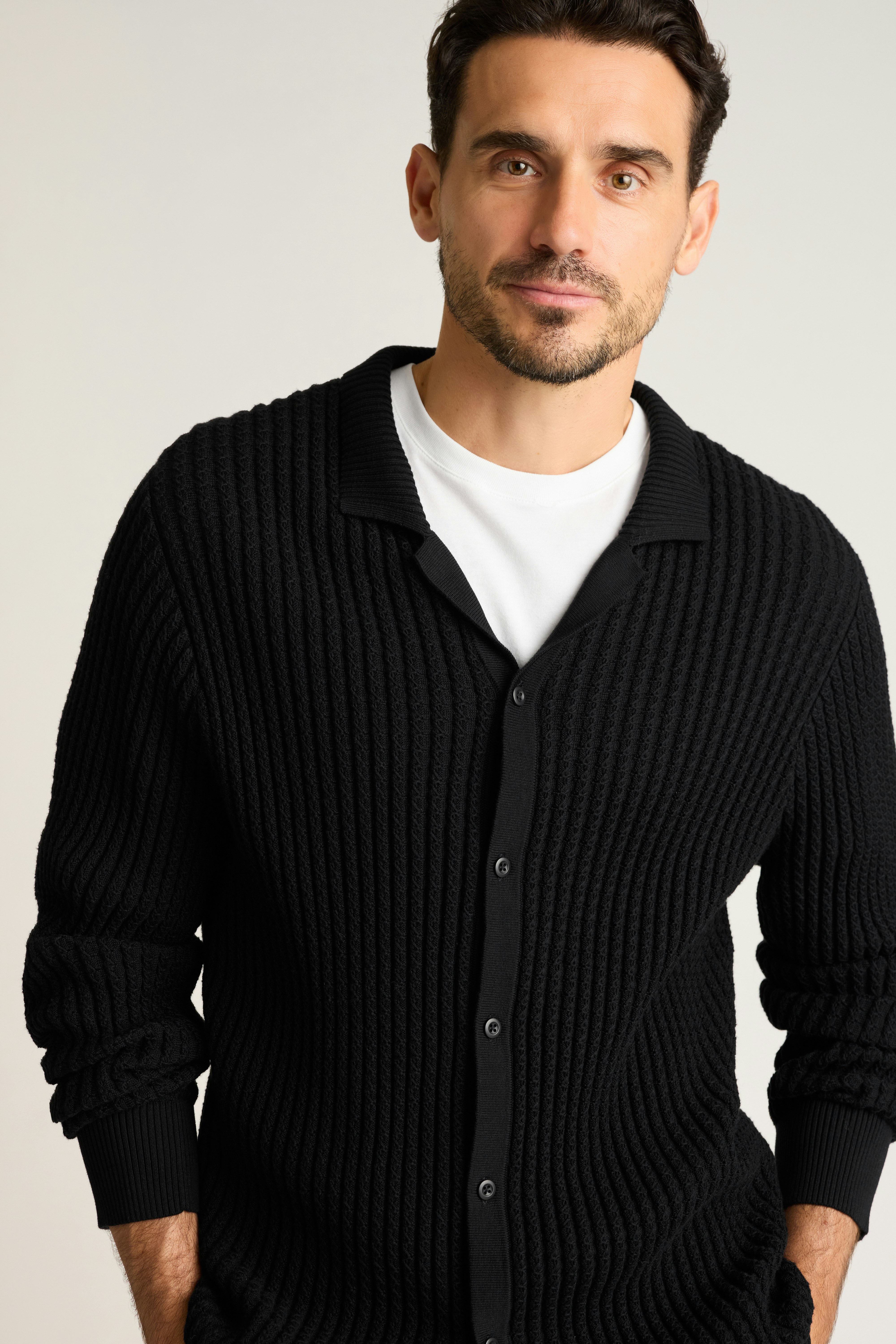 Hudson Long Sleeve Sweater Polo black crochet cotton