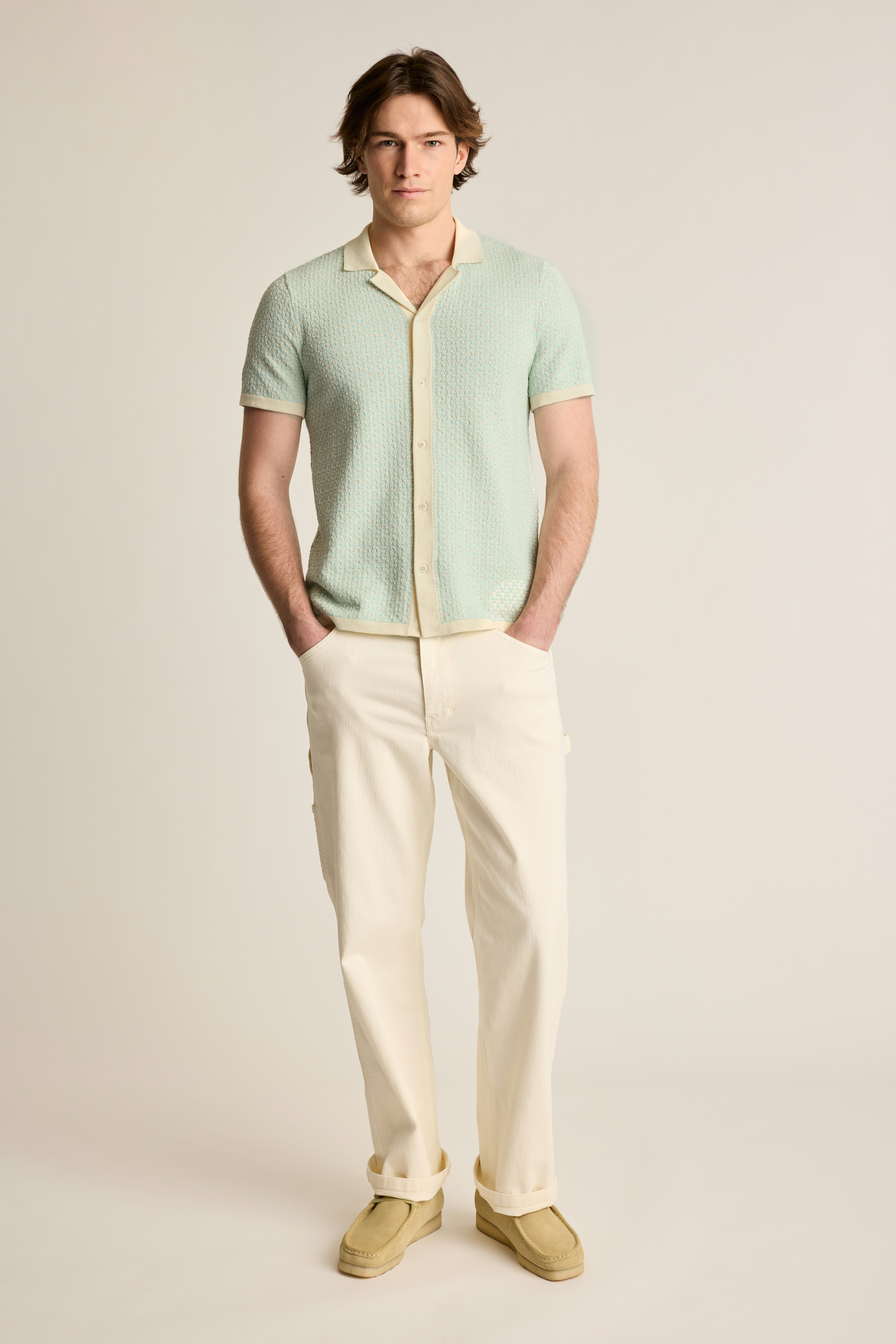Hudson Cabana Sweater Polo cornsilk blue cotton geo