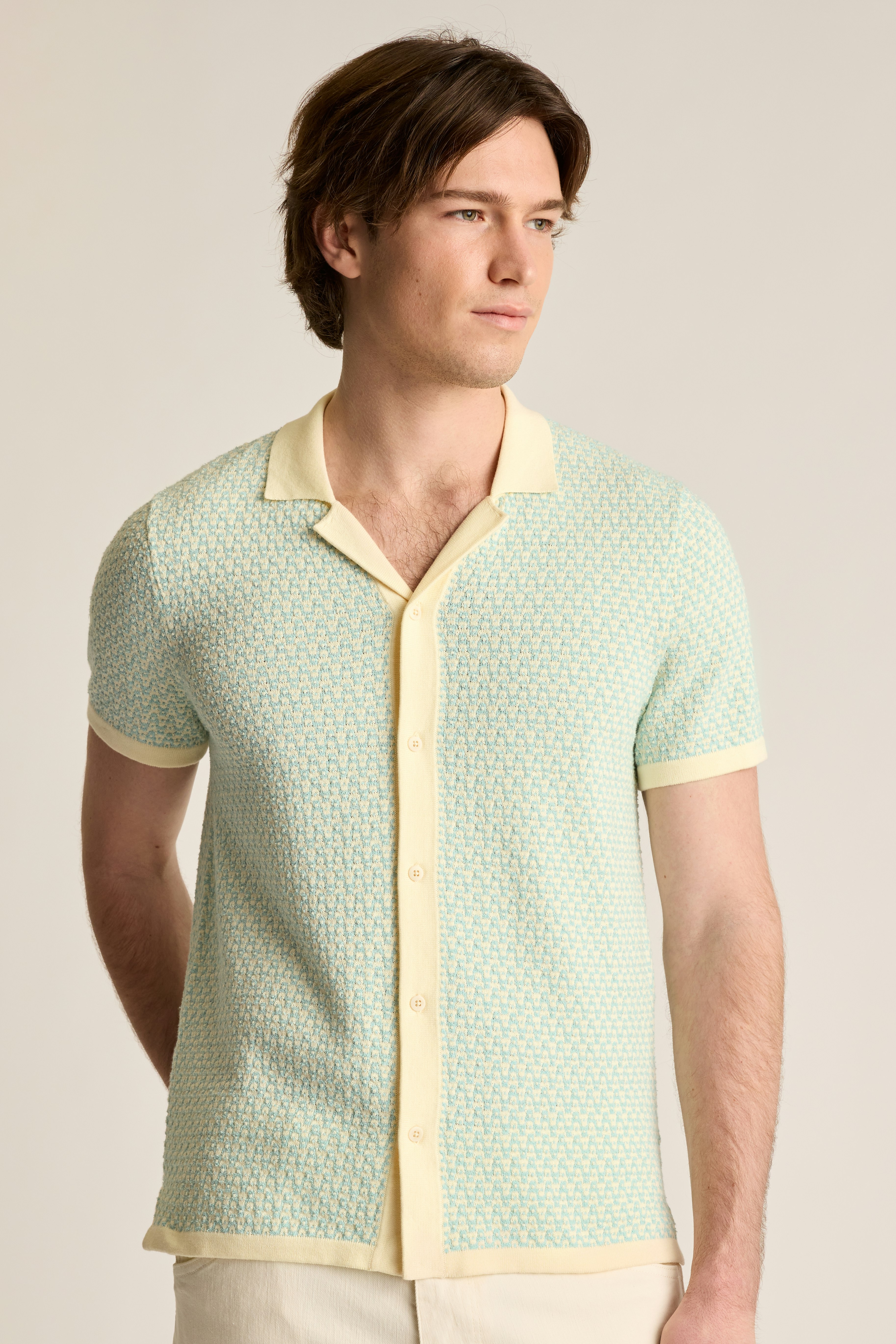Hudson Cabana Sweater Polo cornsilk blue cotton geo