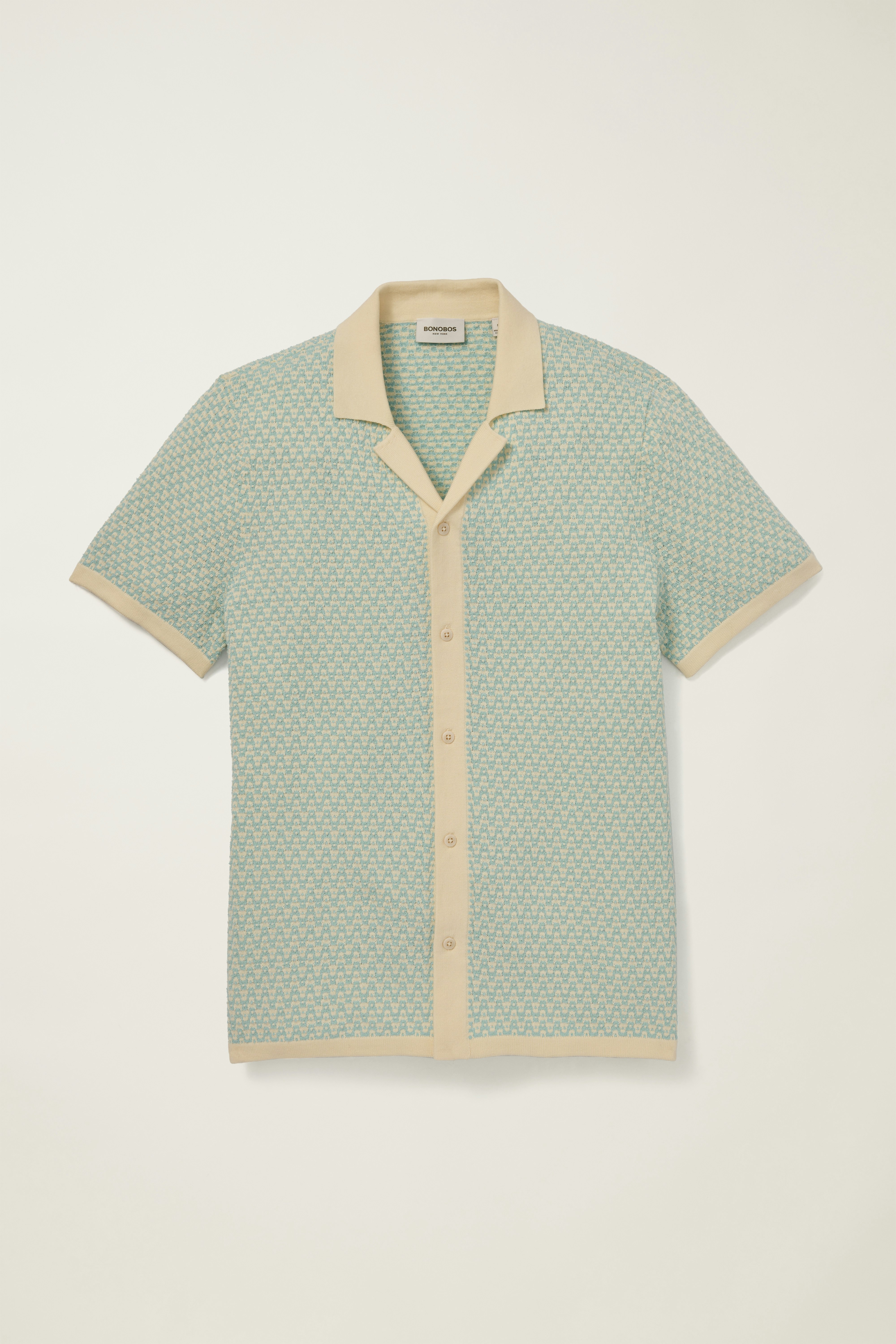 Hudson Cabana Sweater Polo cornsilk blue cotton geo