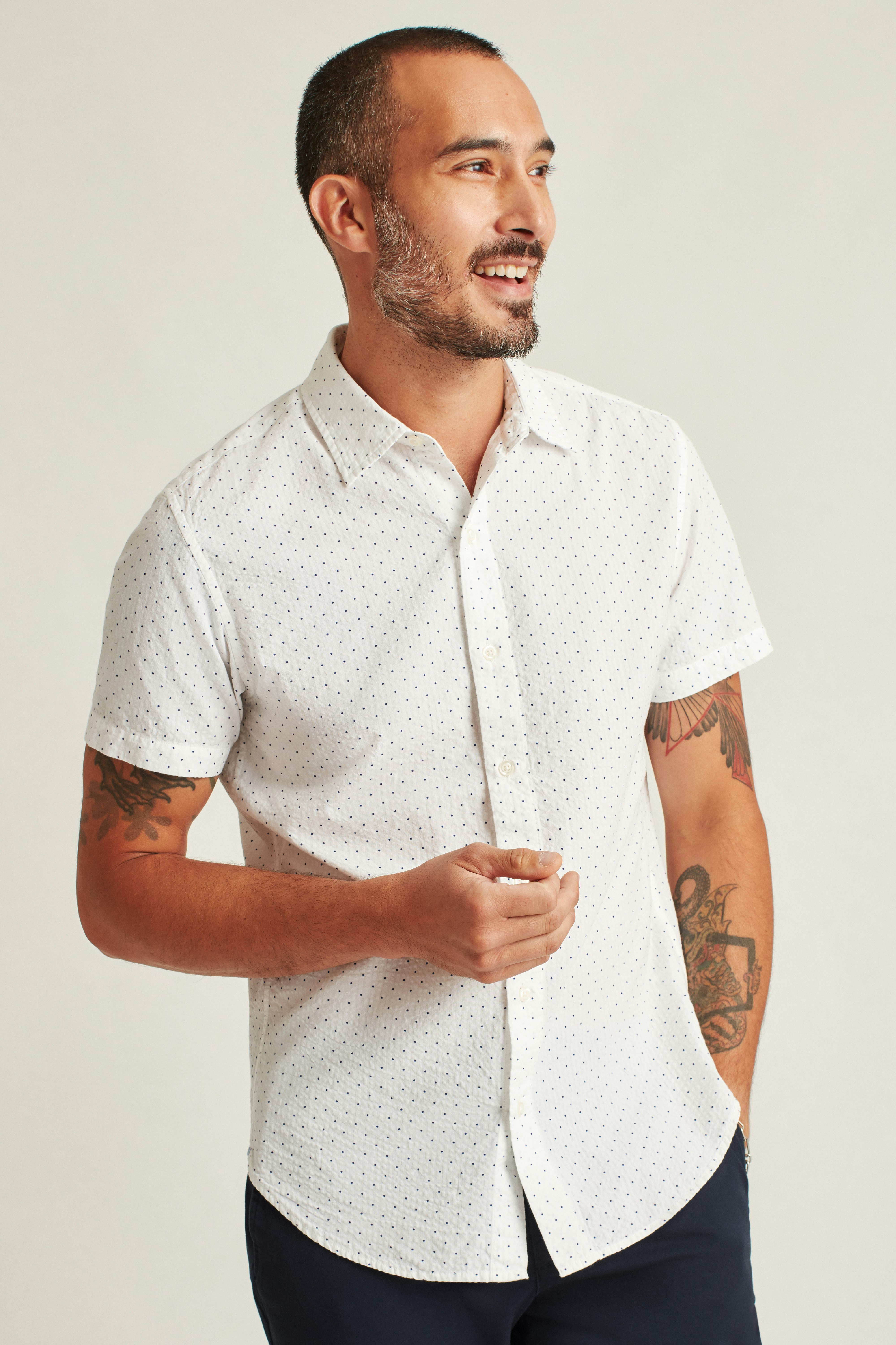 Riviera Short Sleeve Shirt blue seersucker dot 3 Riviera Short Sleeve Shirt blue seersucker dot