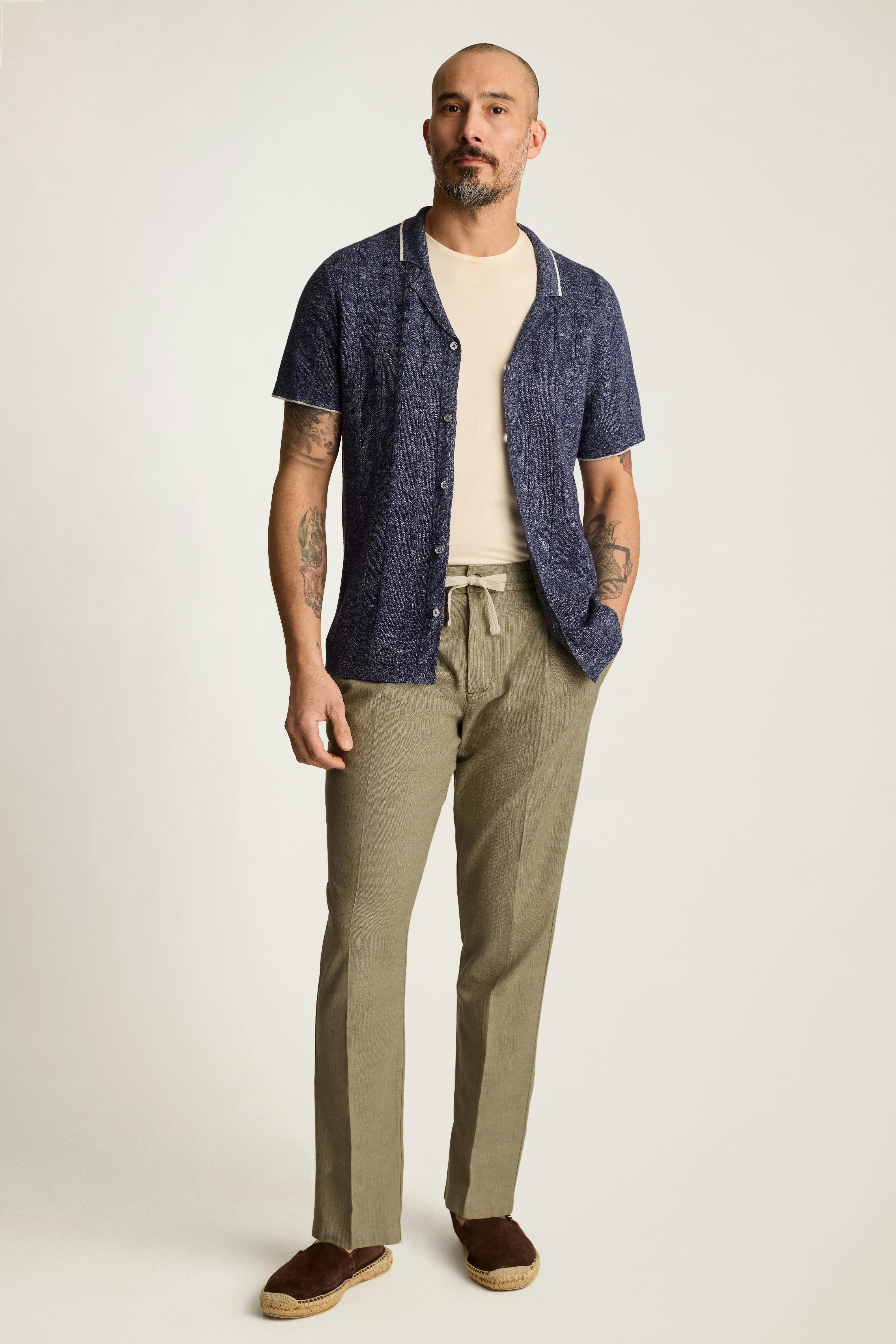 Linen Blend Boardwalk Pant olive green herringbone linen