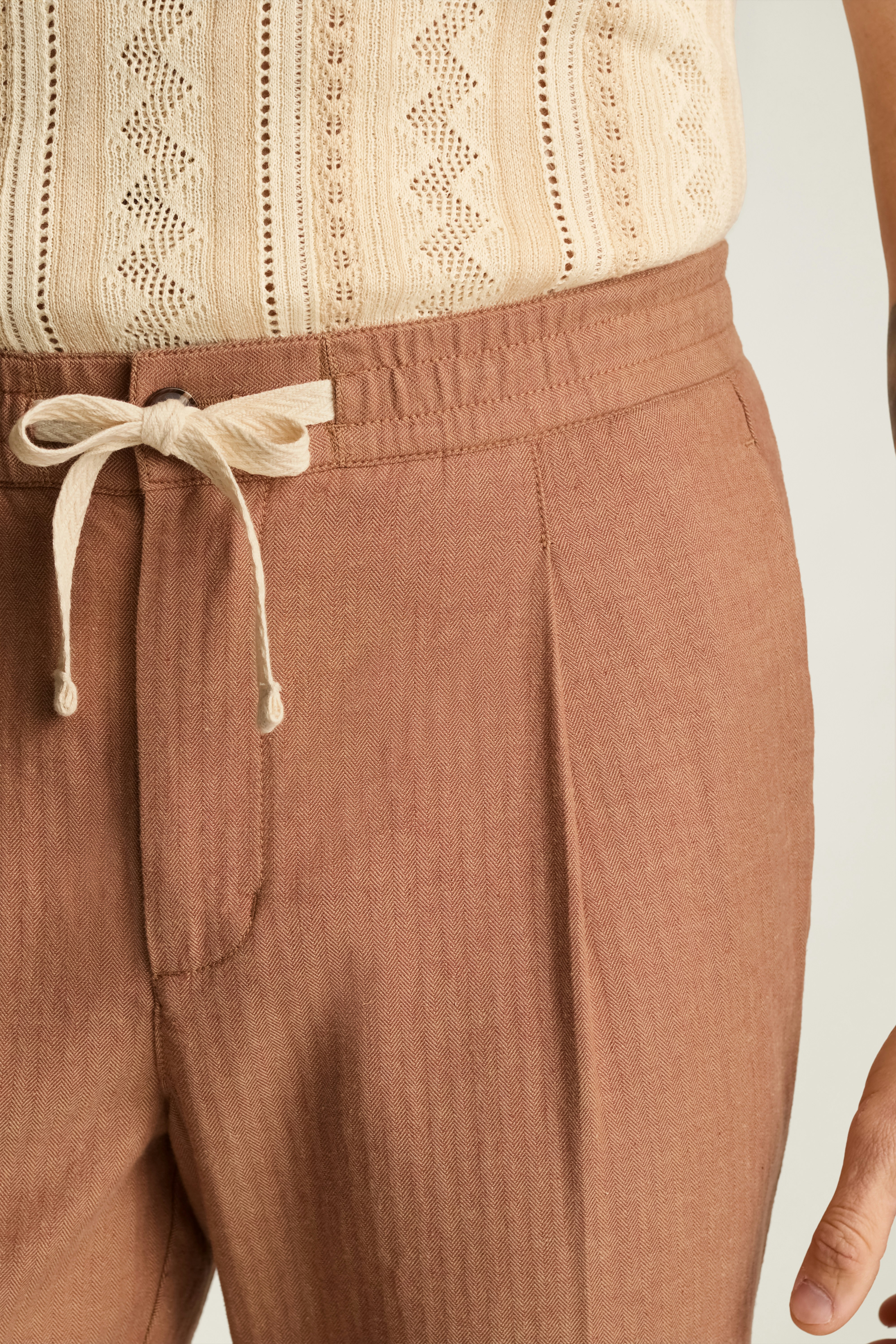 Linen Blend Boardwalk Pant russet herringbone linen