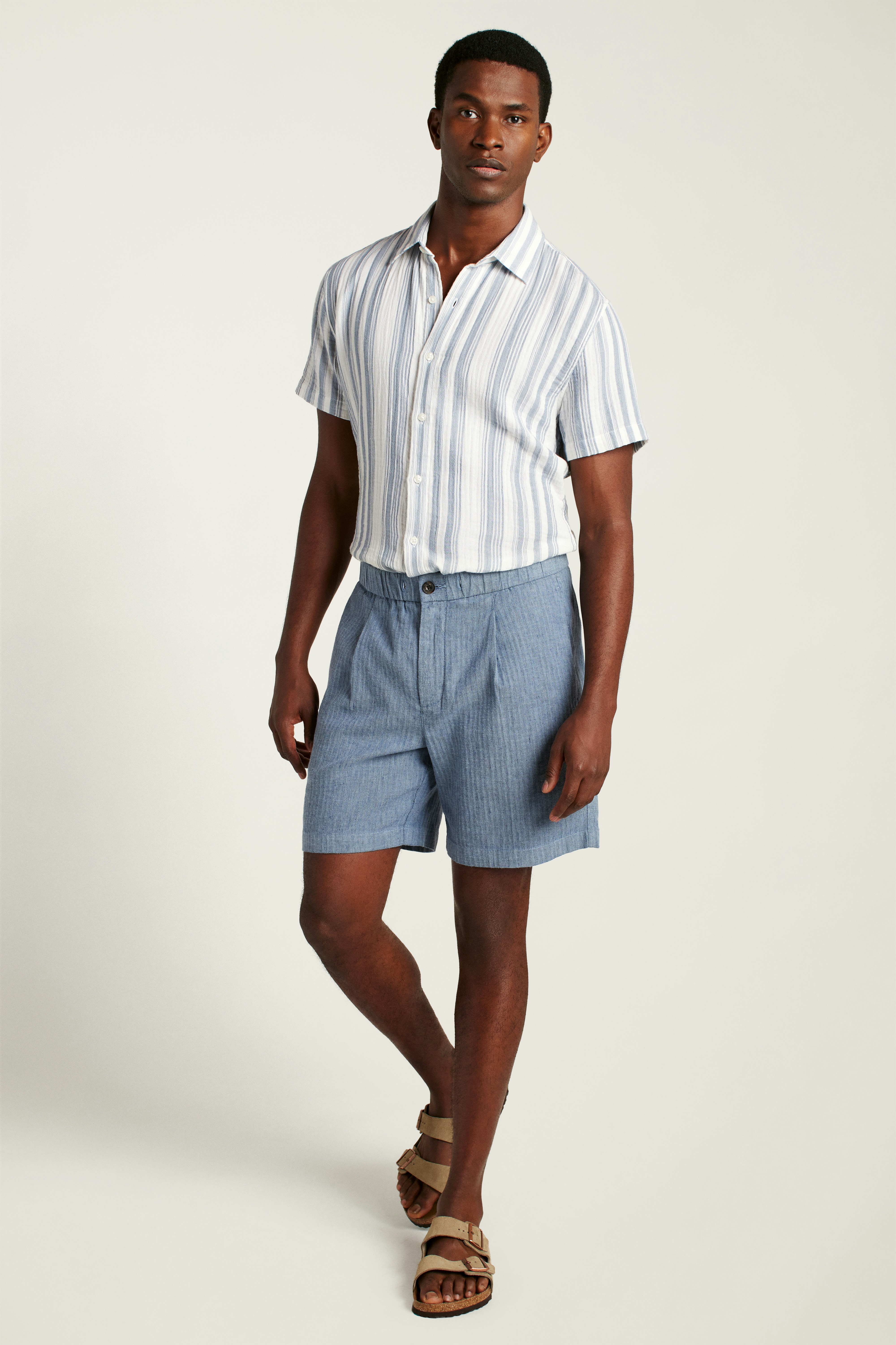Linen Blend Boardwalk Short sea blue stripe