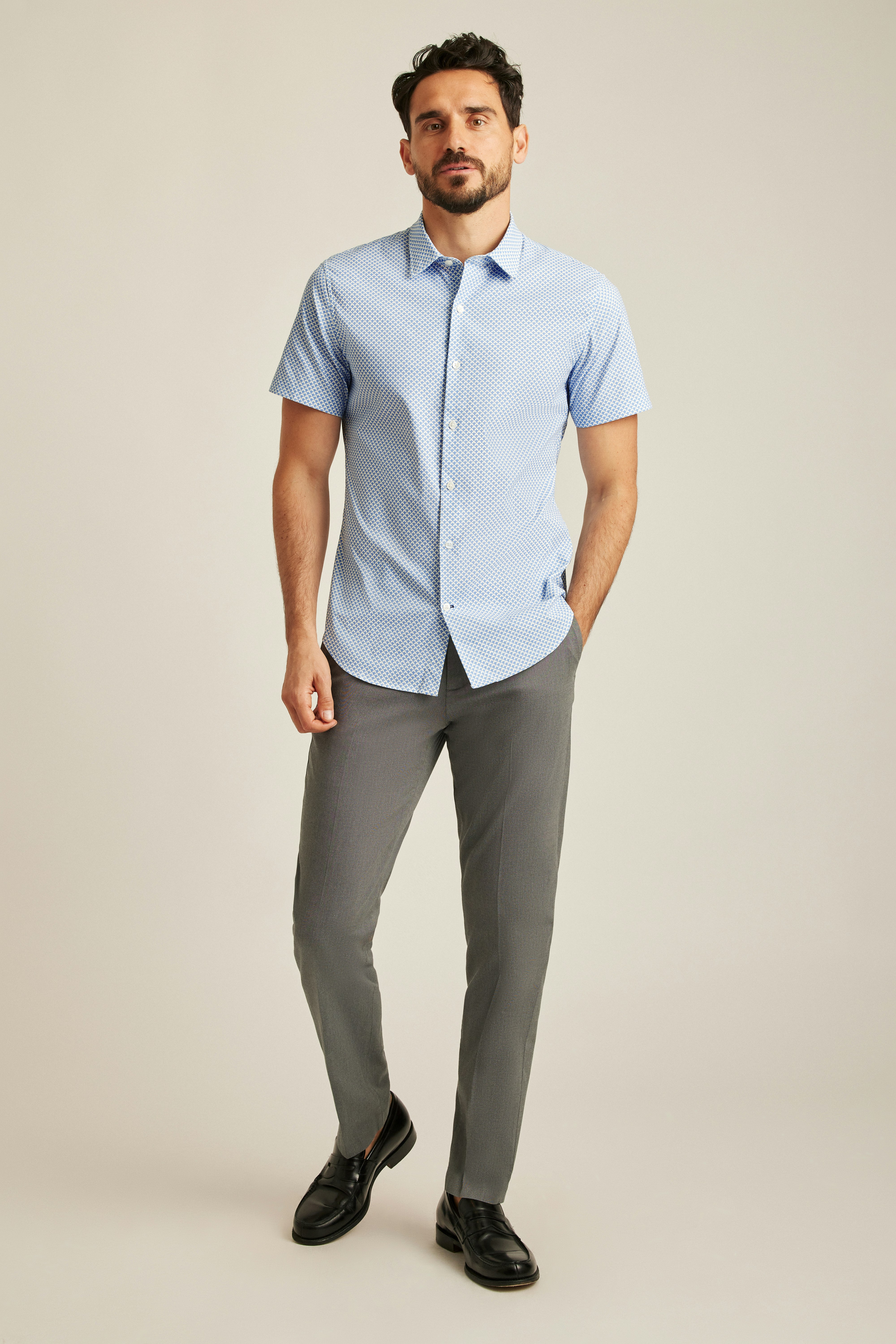 Tech Short Sleeve Shirt muted cerulean blue geo