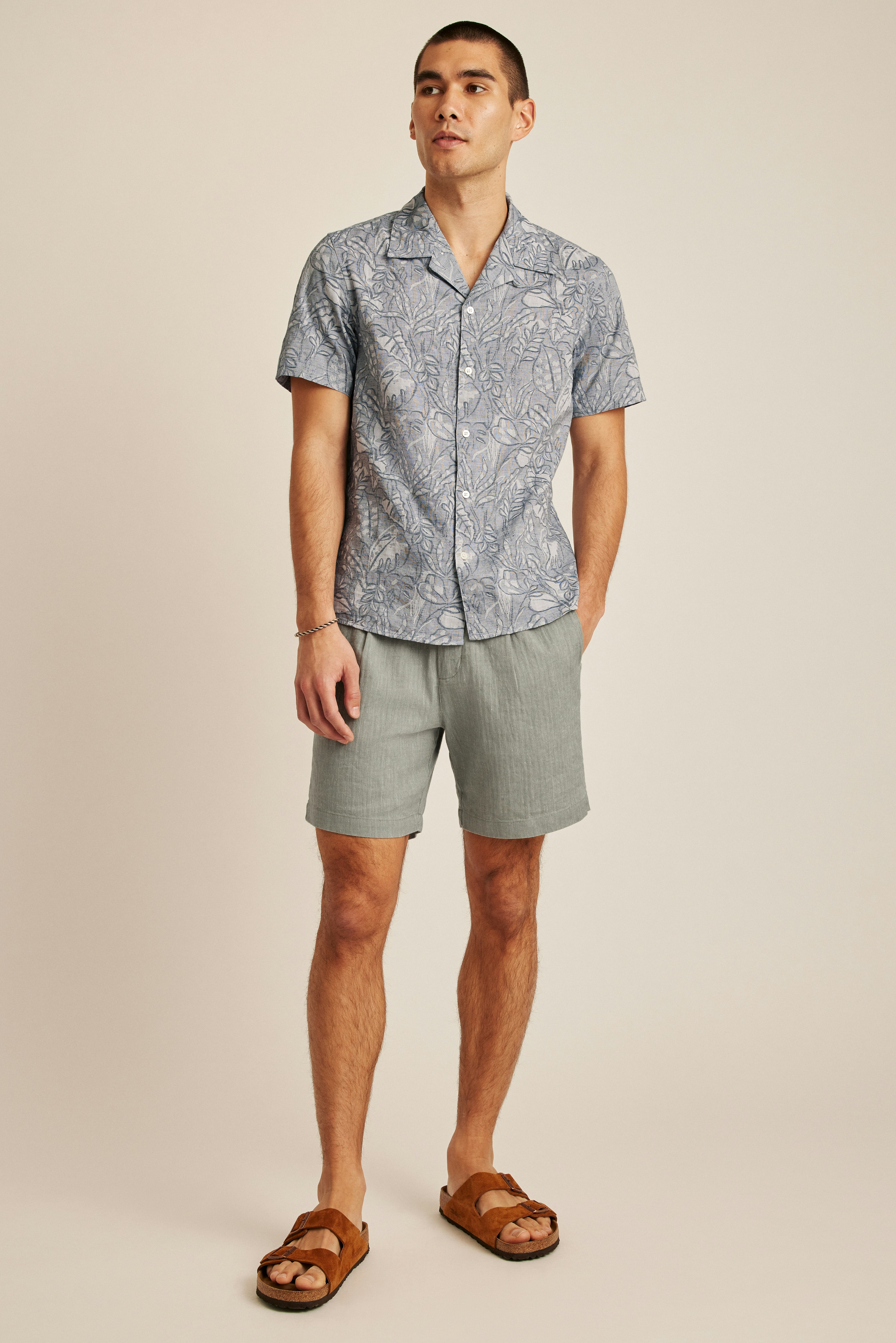 Limited Edition Riviera Cabana Shirt blue chambray floral sketch
