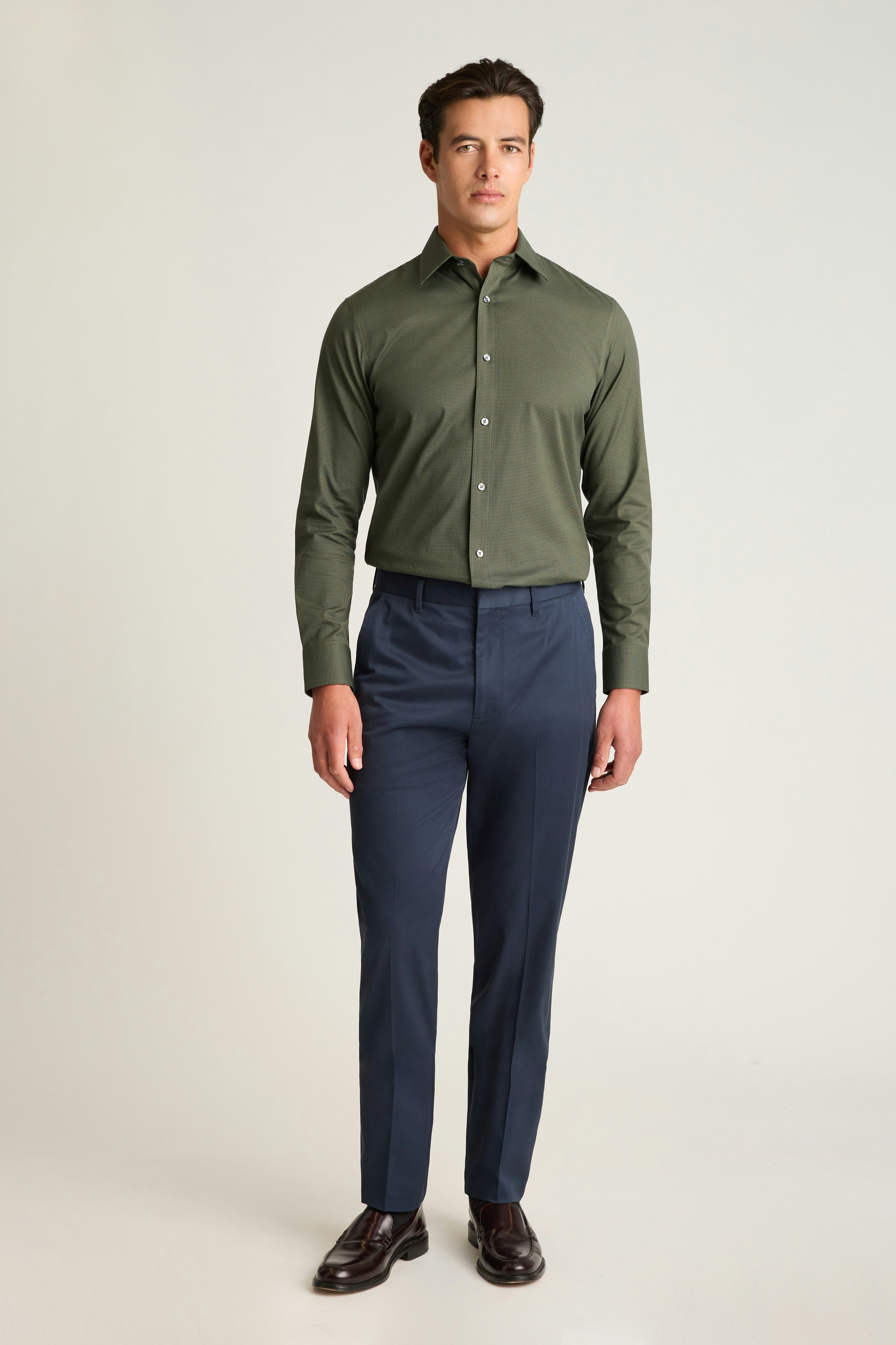 Weekday Warrior Dress Shirt navy olive houndstooth