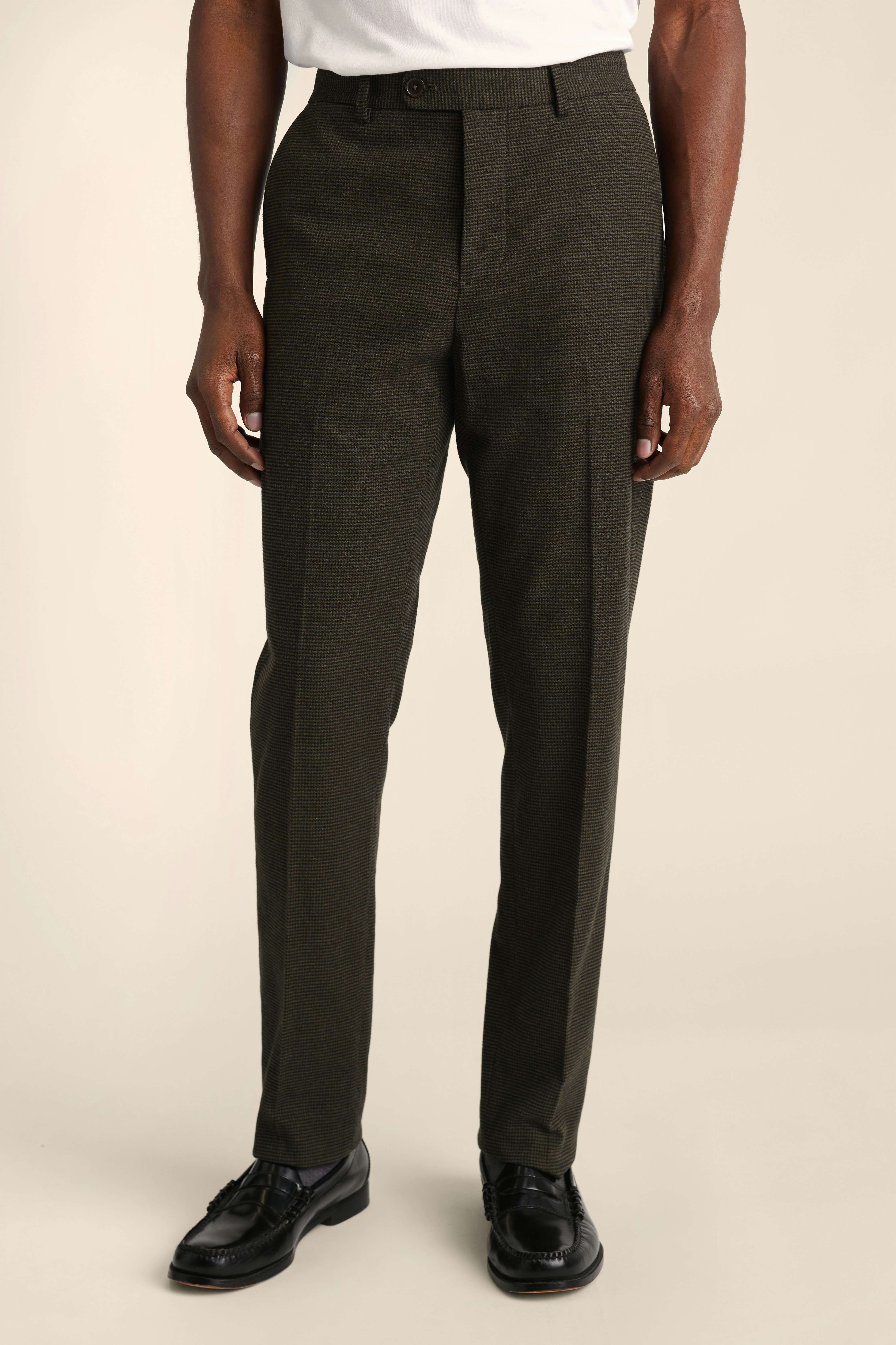 Primo Chino olive green houndstooth