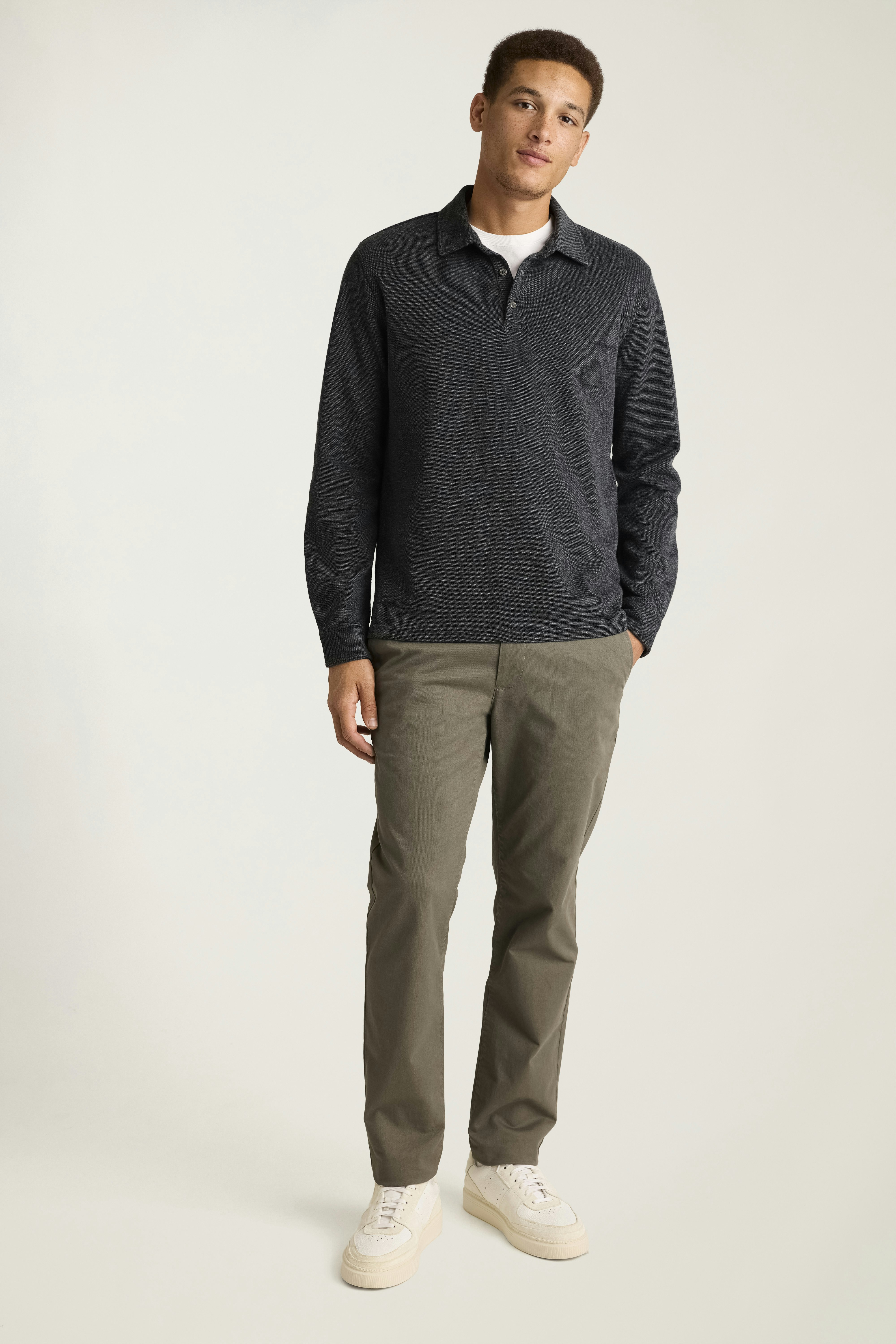Refined Long Sleeve Polo charcoal