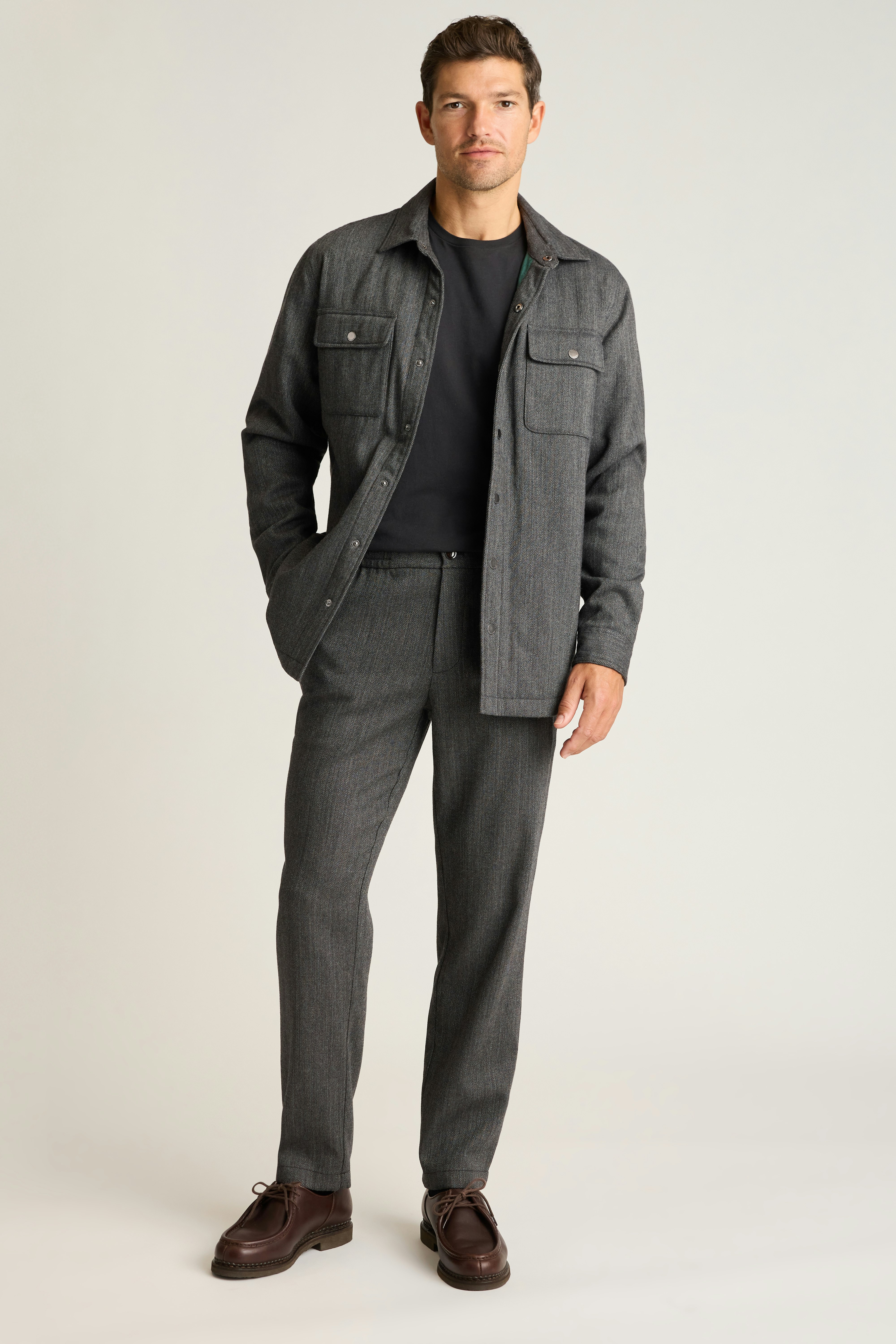 Wool Drawstring Trouser grey herringbone