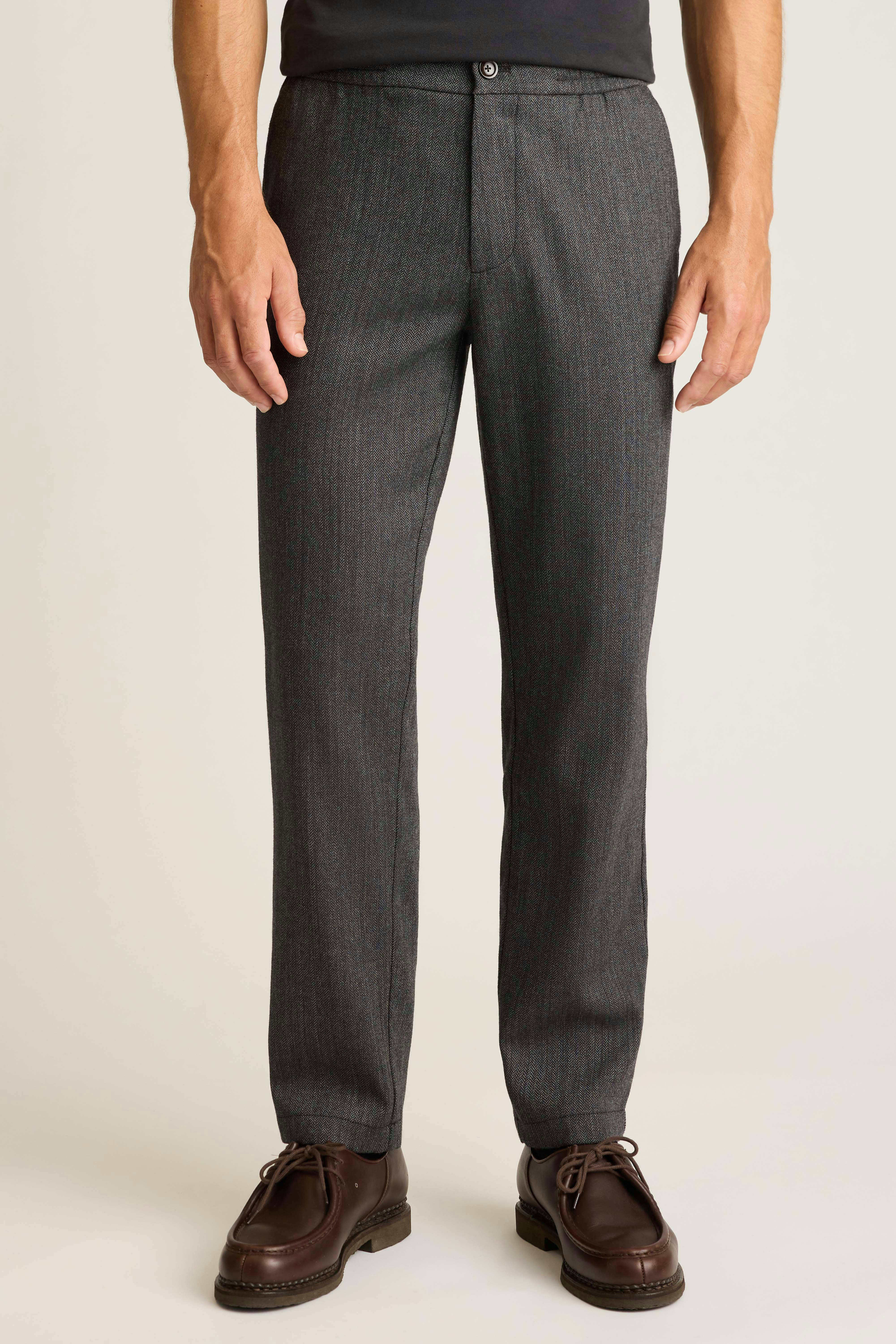 Wool Drawstring Trouser grey herringbone