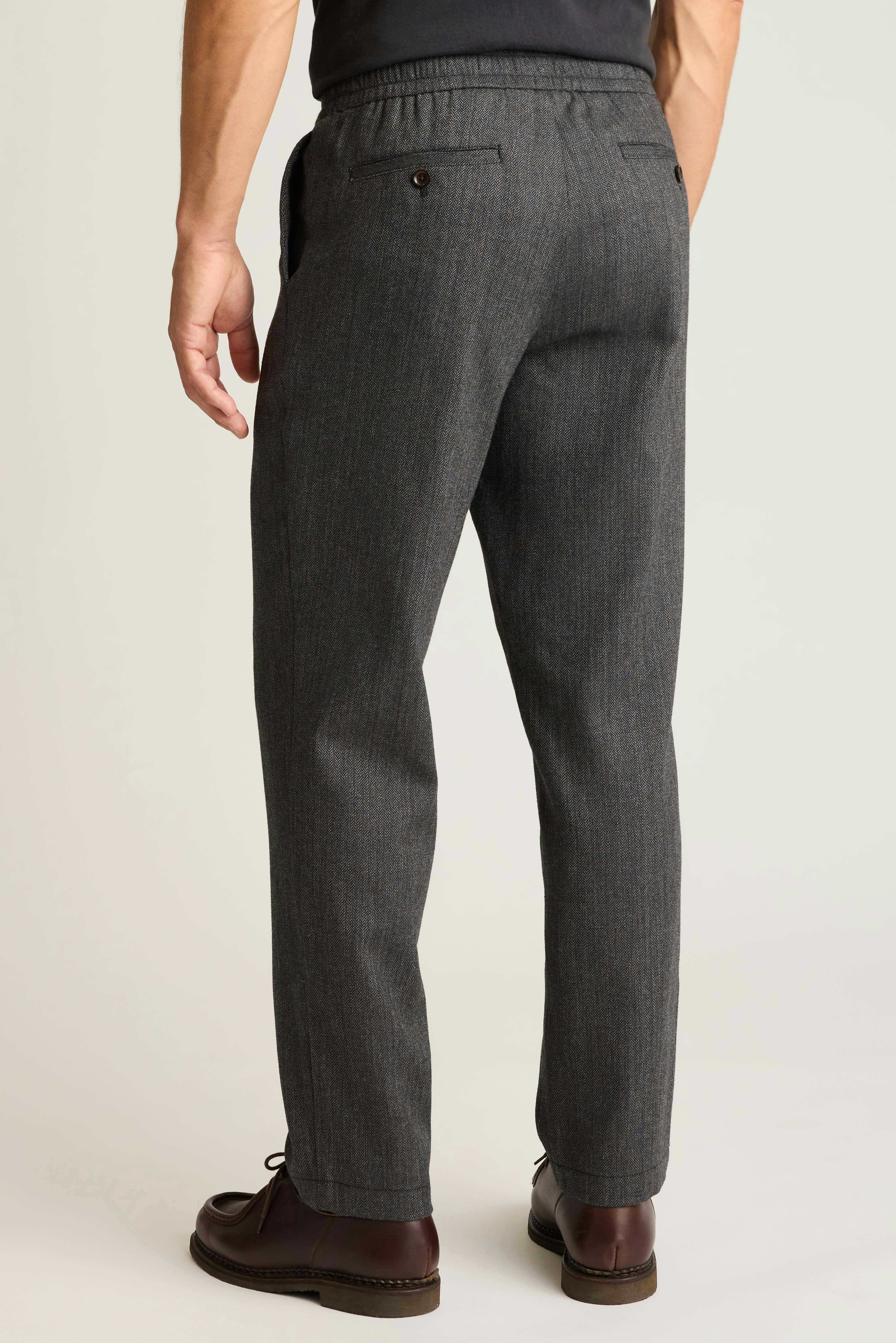 Wool Drawstring Trouser grey herringbone