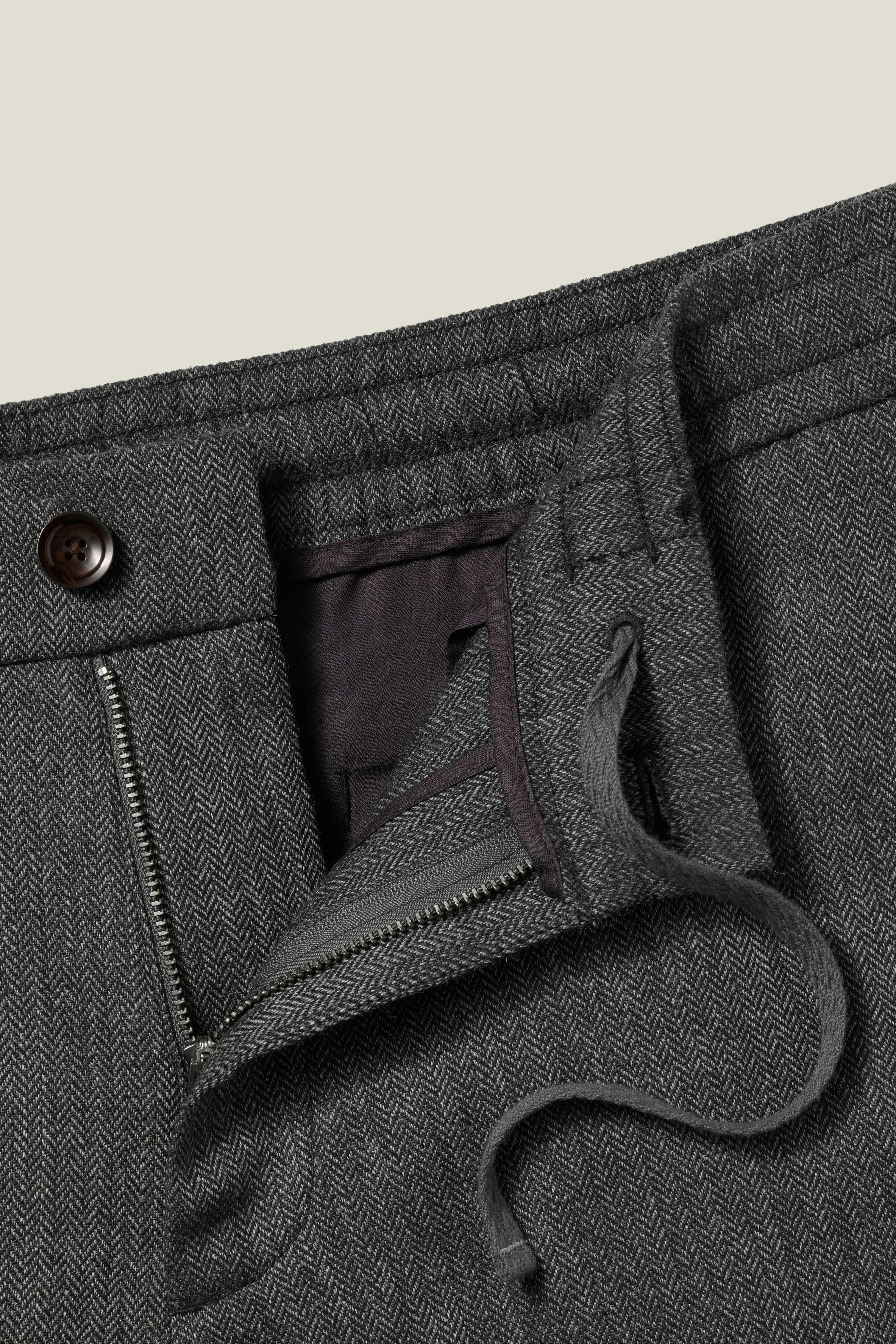 Wool Drawstring Trouser grey herringbone