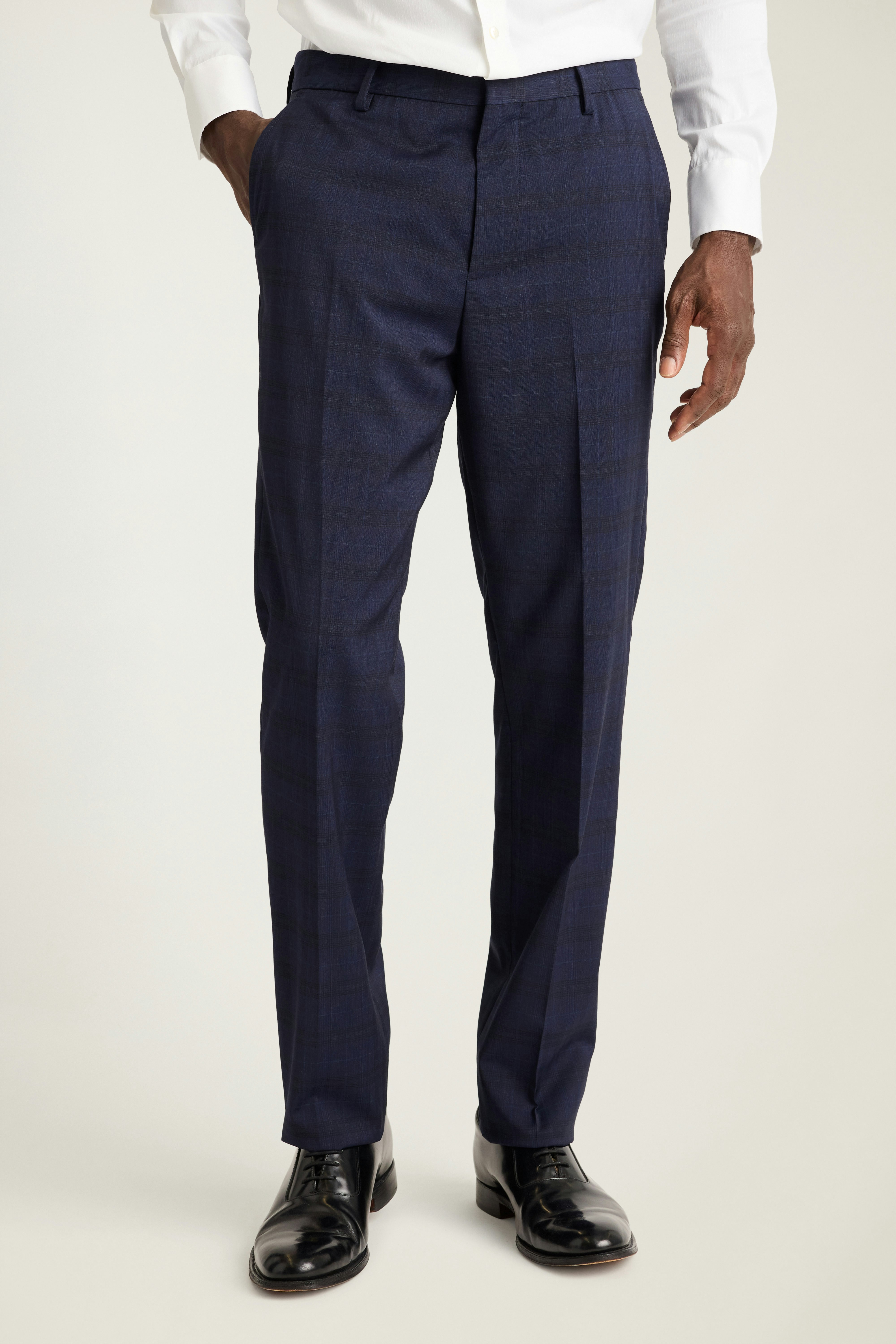 Jetsetter Italian Wool Dress Pant dark navy blue glen plaid