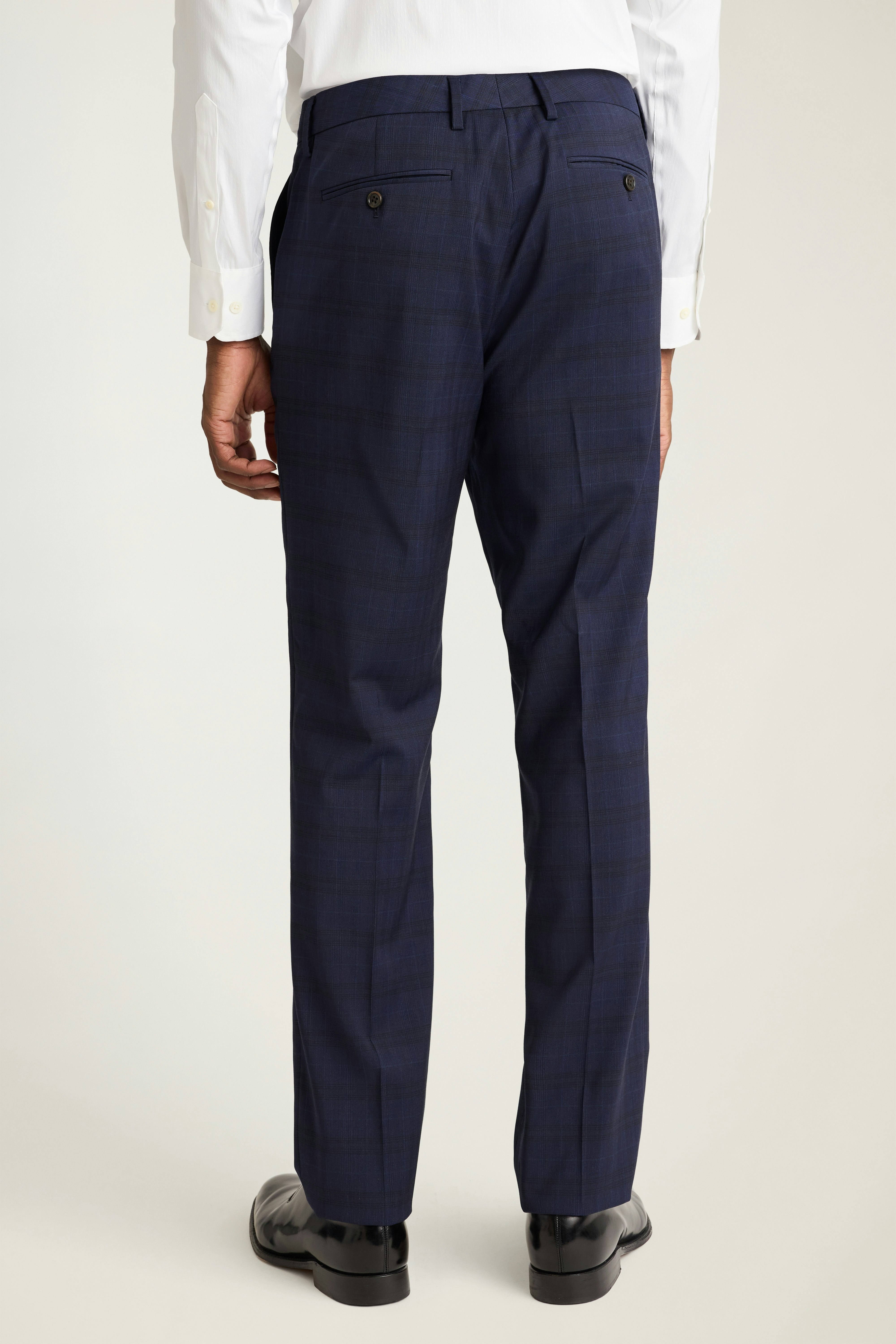 Jetsetter Italian Wool Dress Pant dark navy blue glen plaid