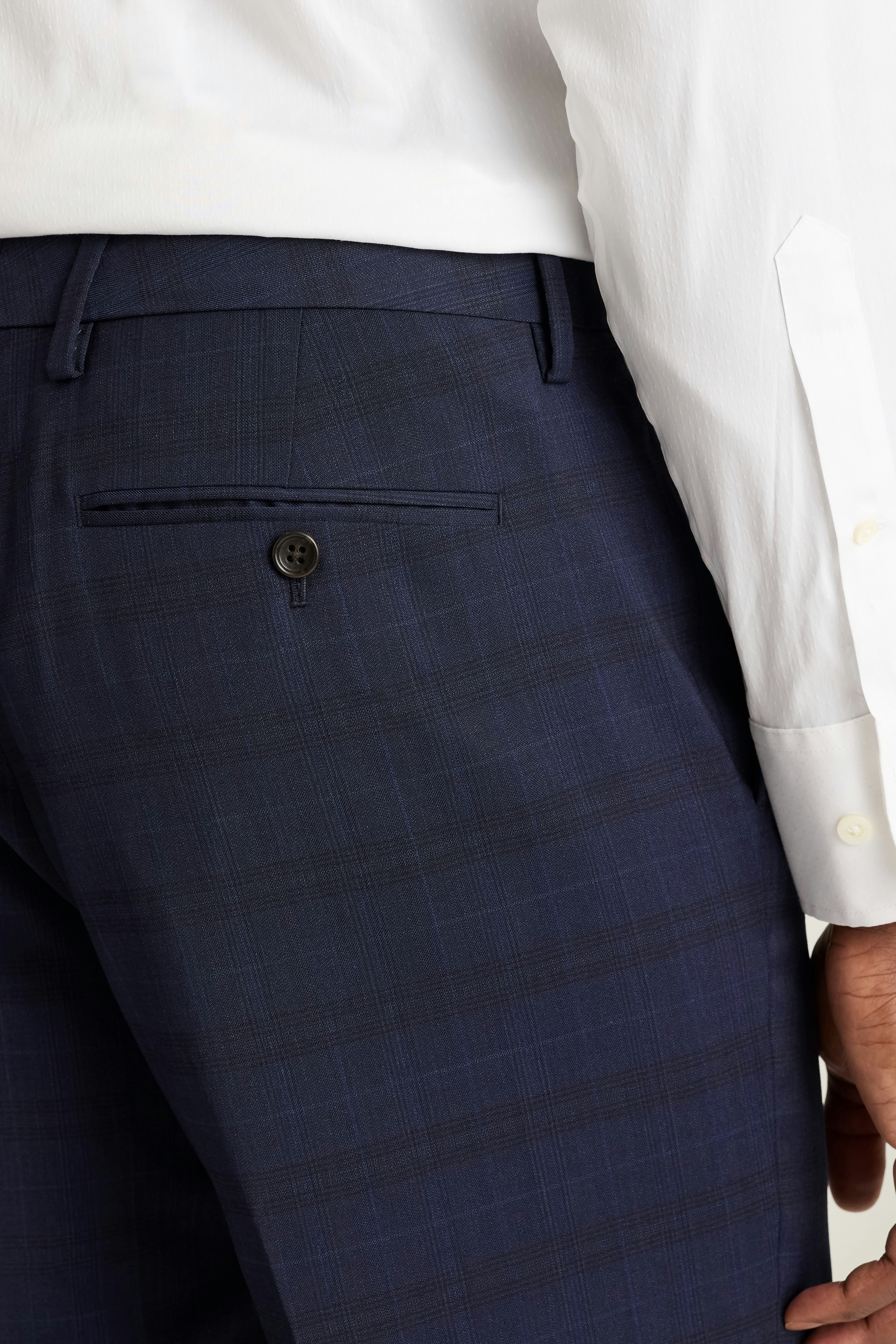 Jetsetter Italian Wool Dress Pant dark navy blue glen plaid