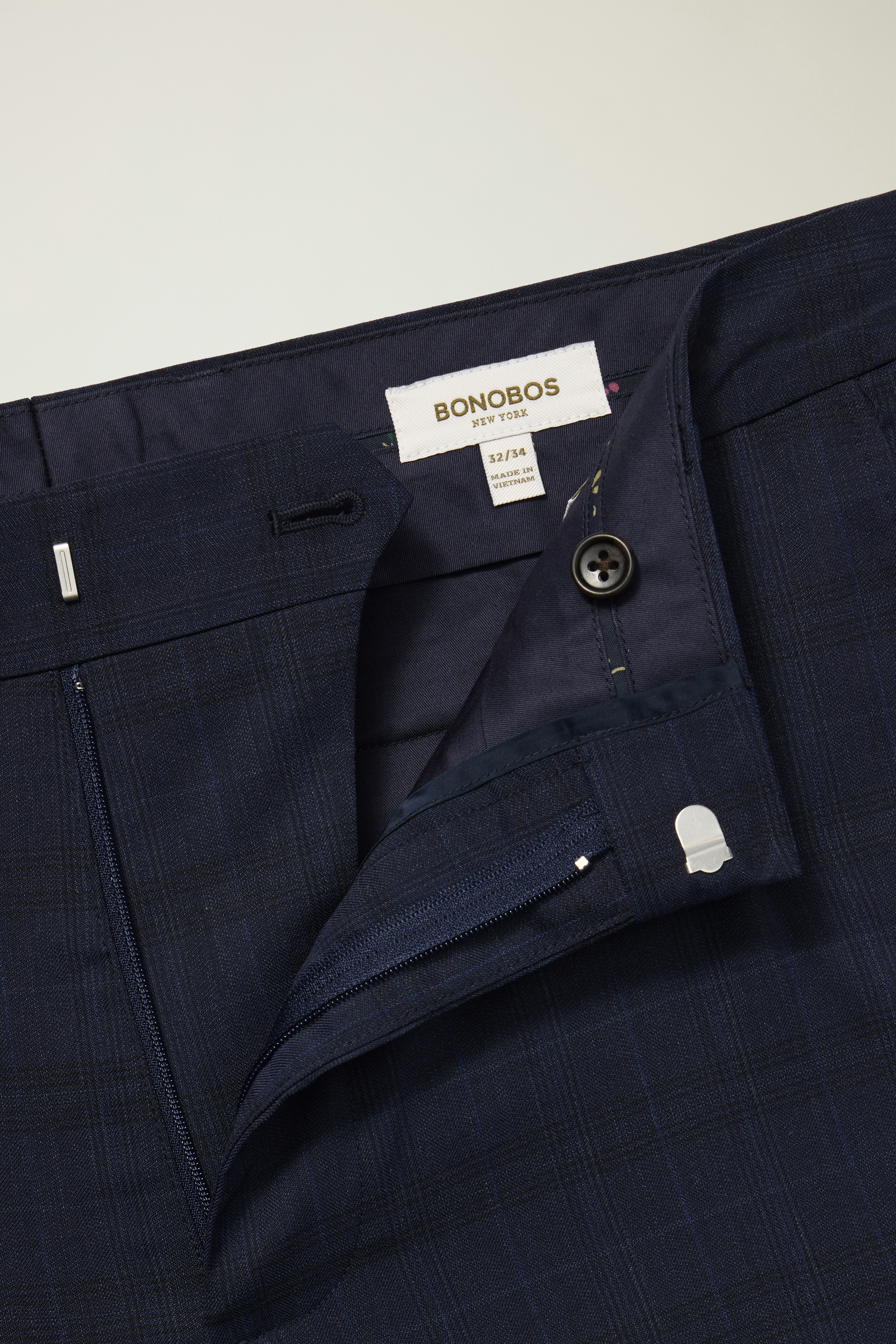 Jetsetter Italian Wool Dress Pant dark navy blue glen plaid