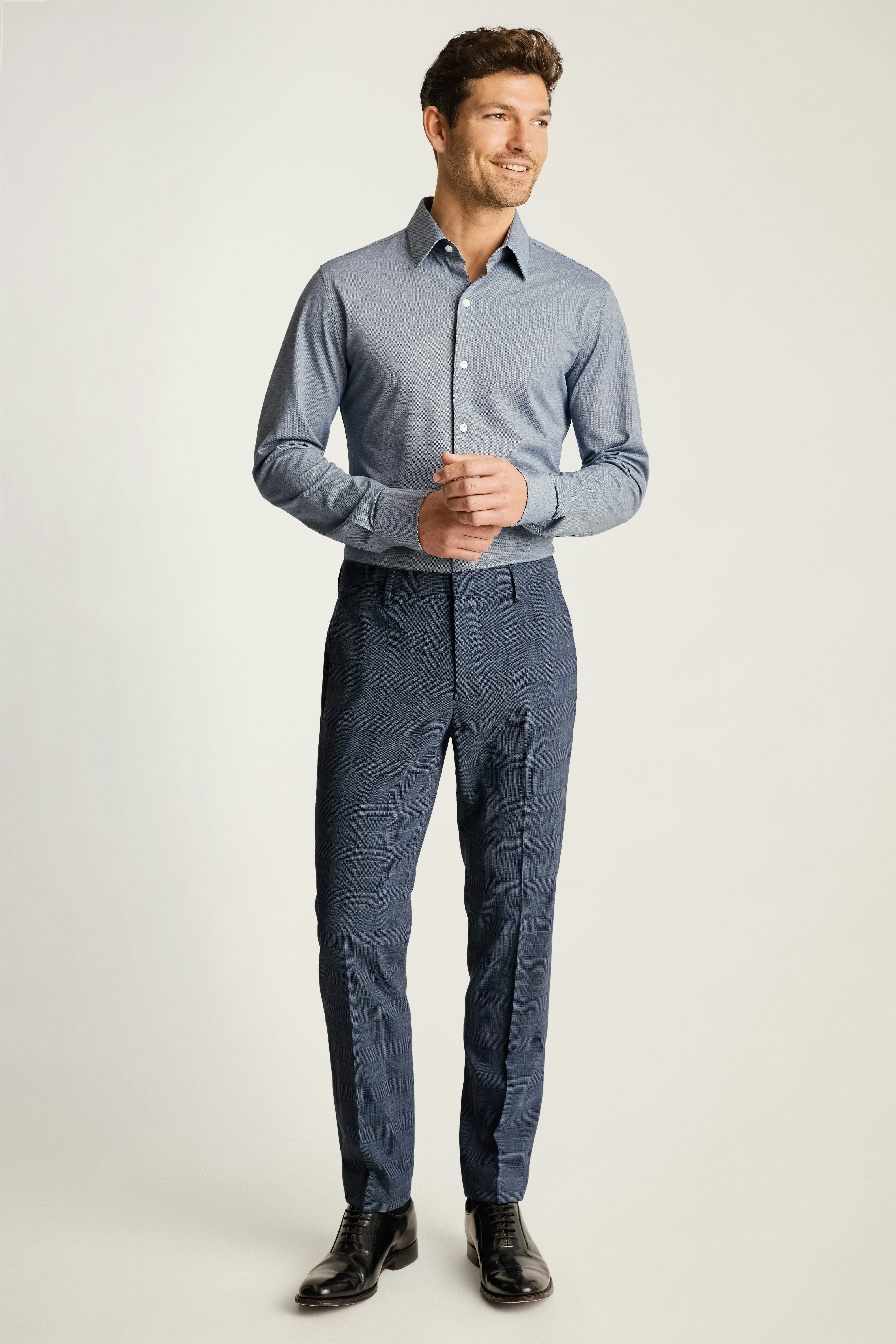 Jetsetter Italian Wool Dress Pant blue green glenplaid