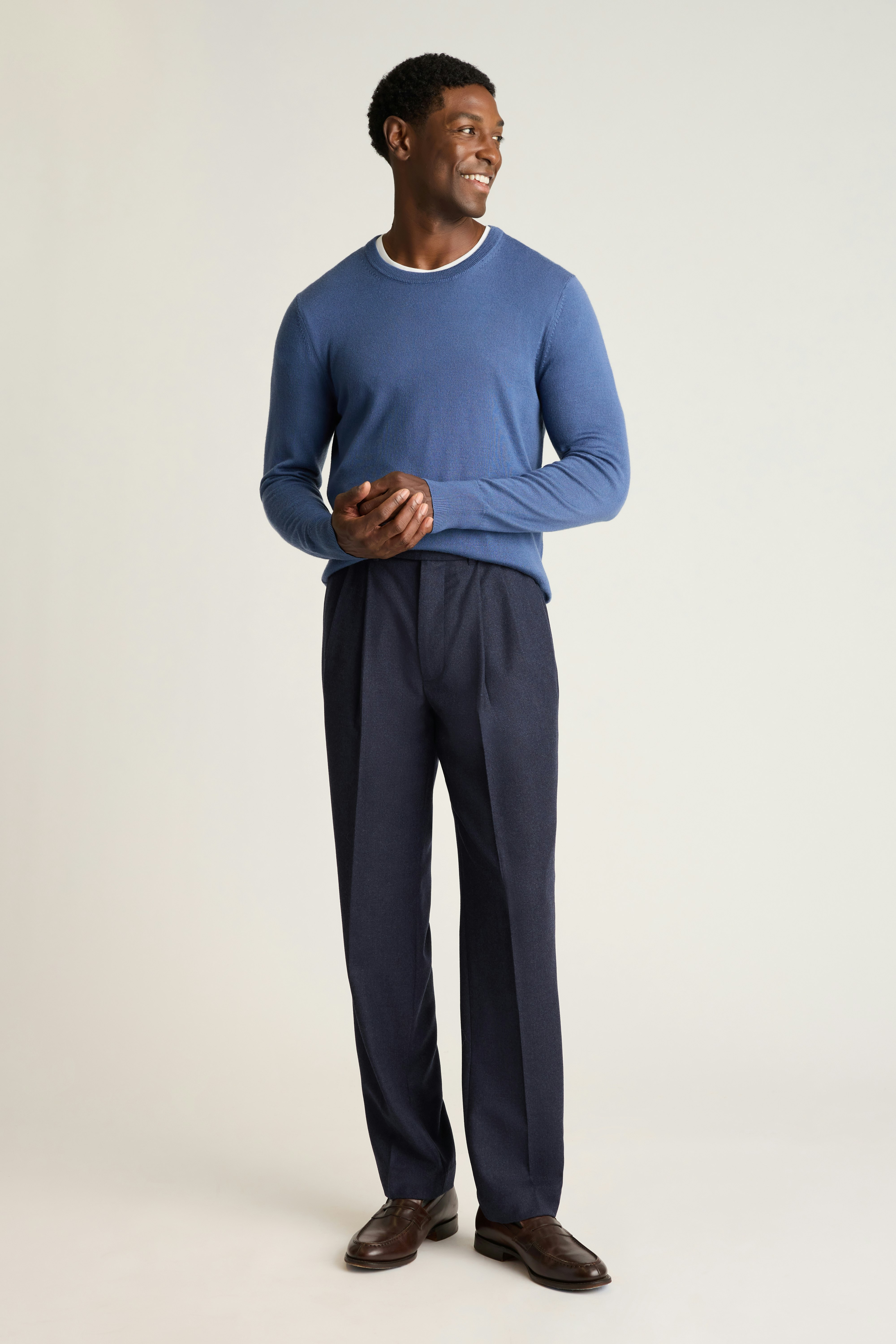 Italian Pleated Wool Trouser mid navy blue