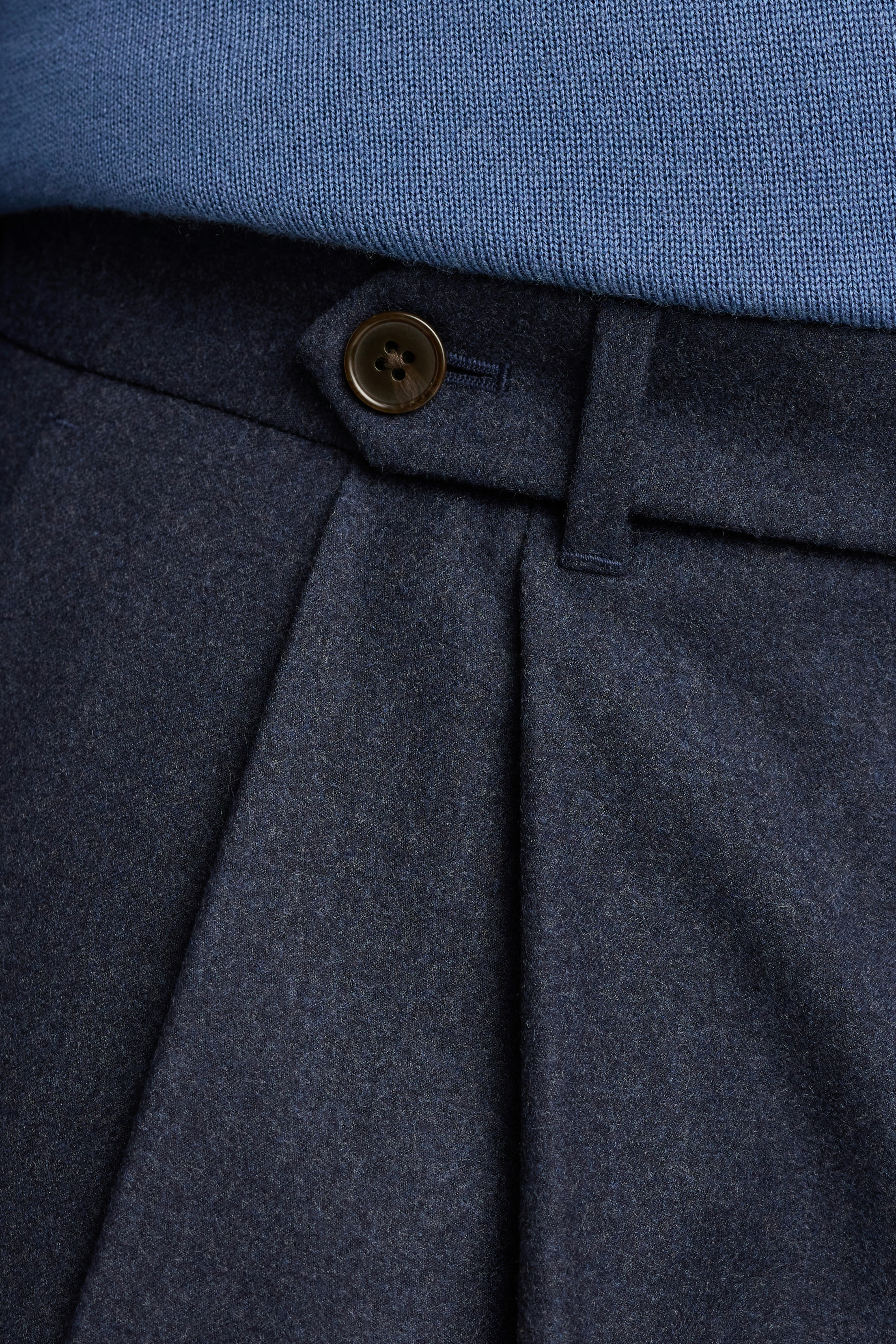 Italian Pleated Wool Trouser mid navy blue