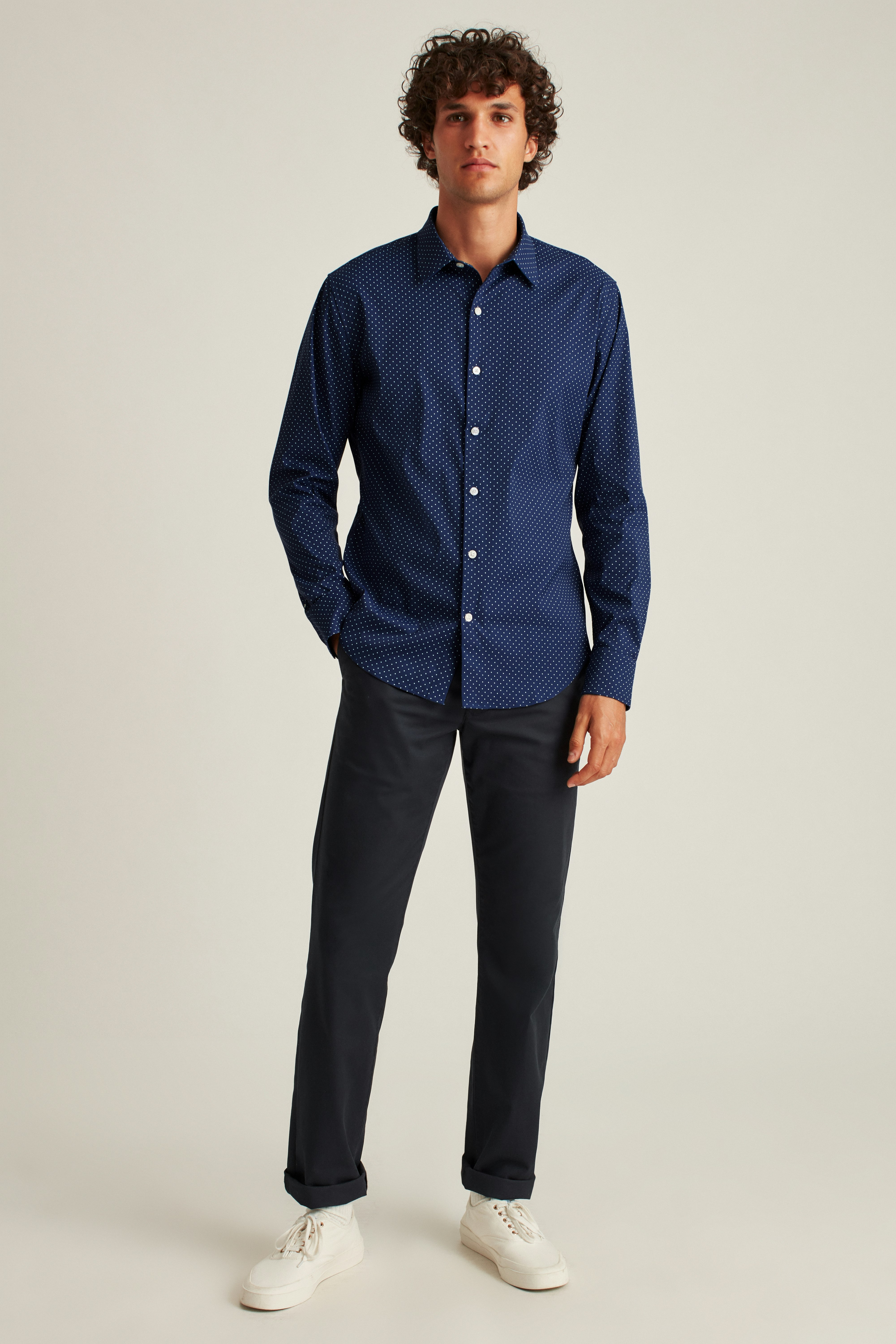 Tech Button Down Shirt deep blue bay dot