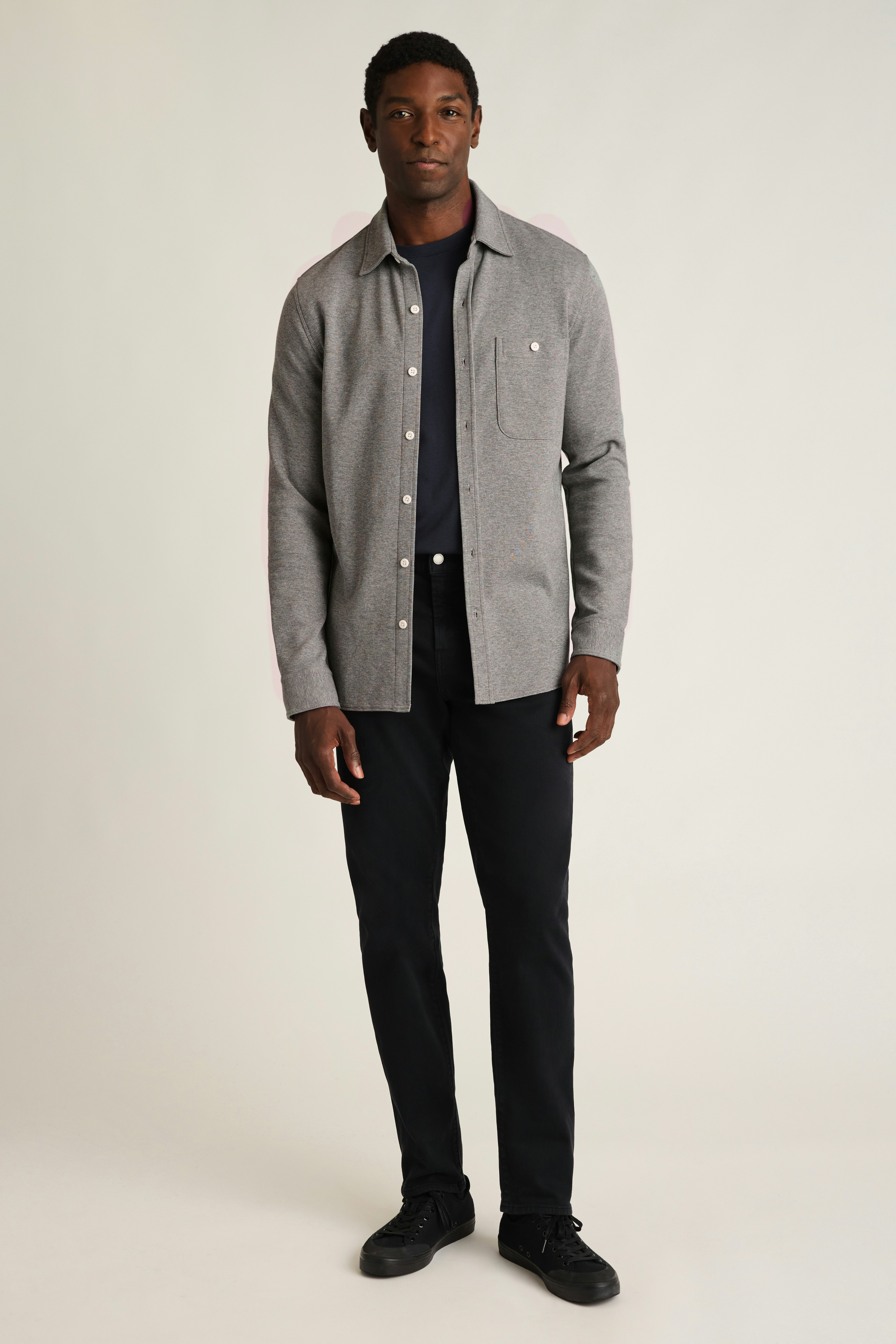 Waffle Button Down Shirt grey heather