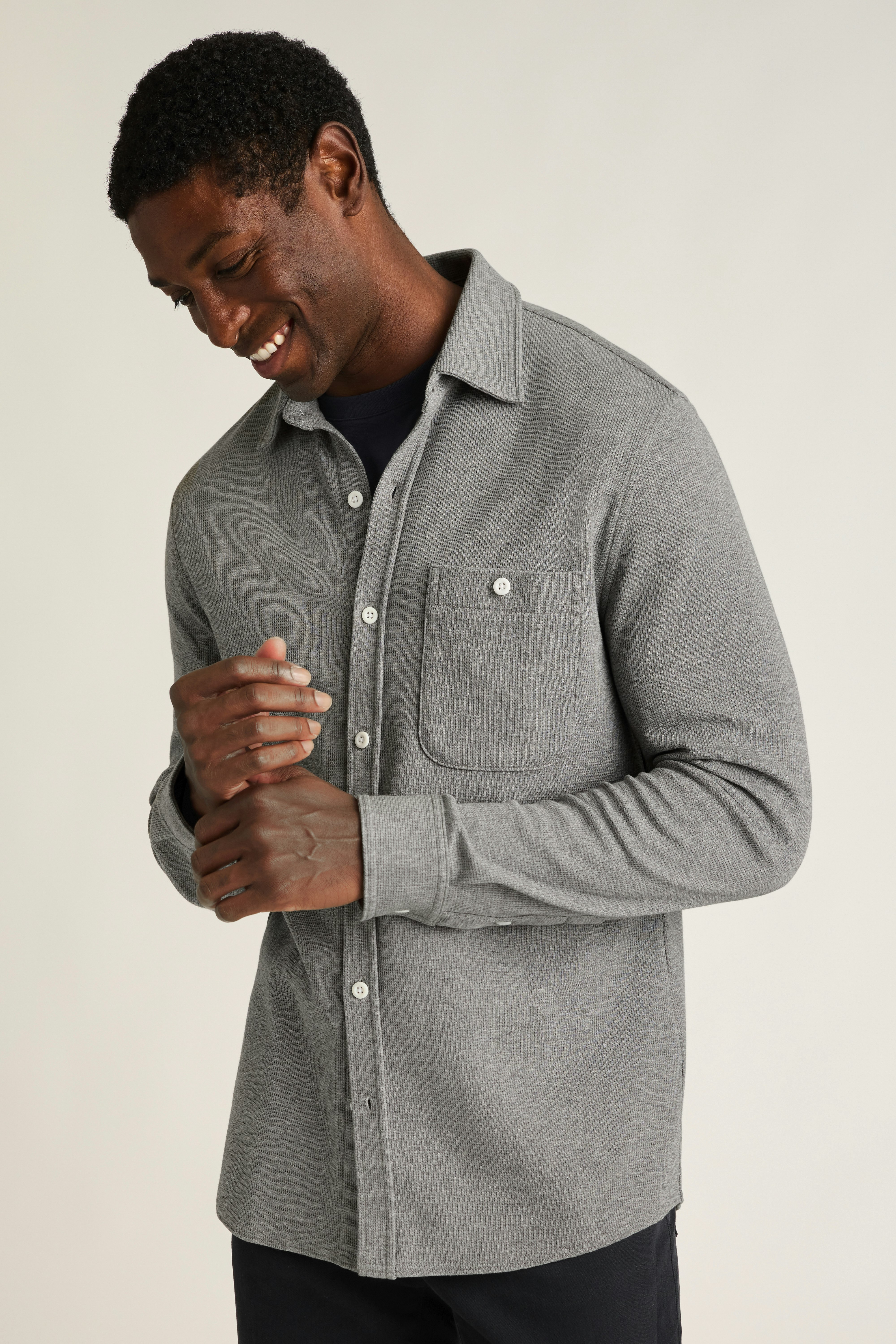 Waffle Button Down Shirt grey heather