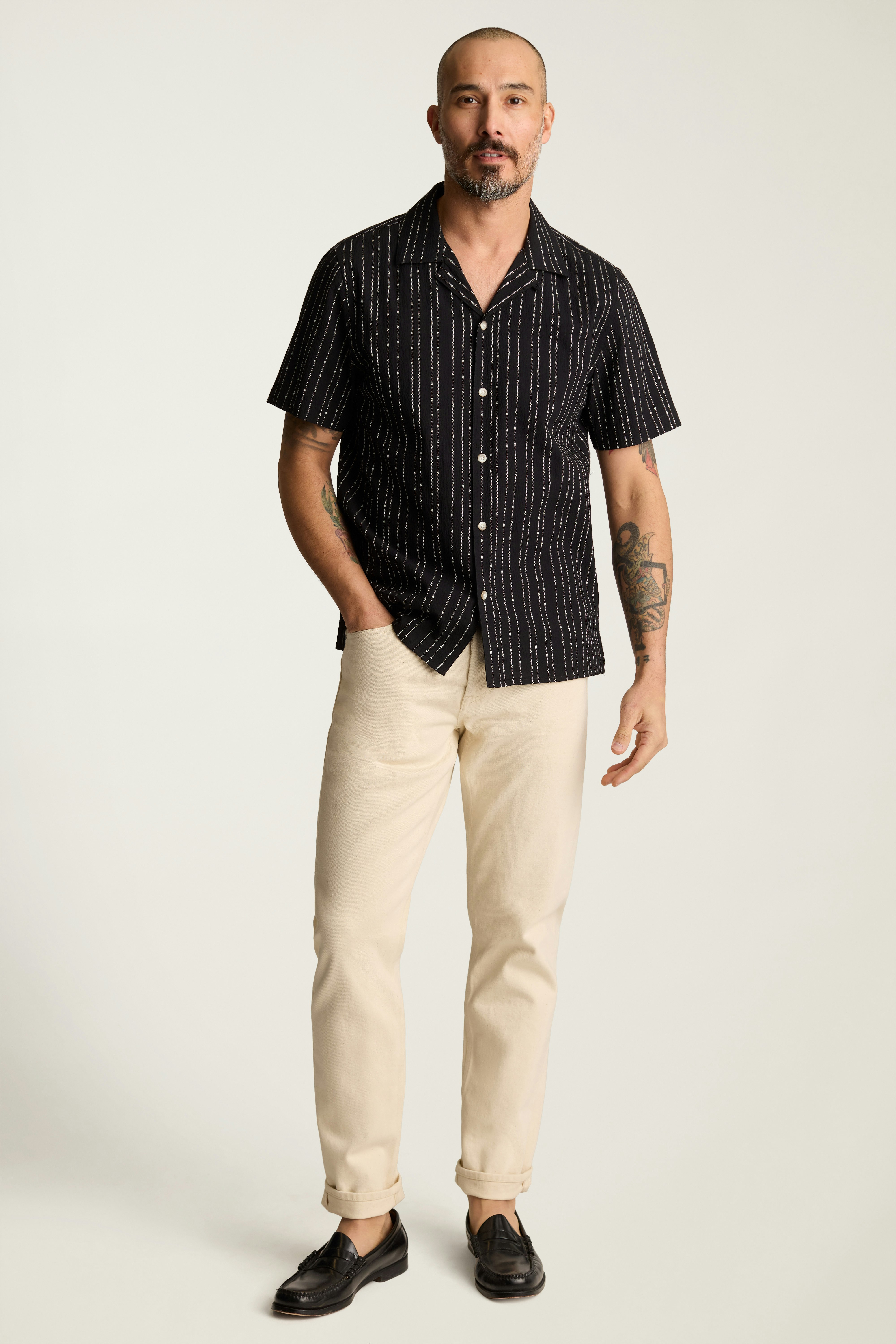 Riviera Cabana Shirt black stripe seersucker