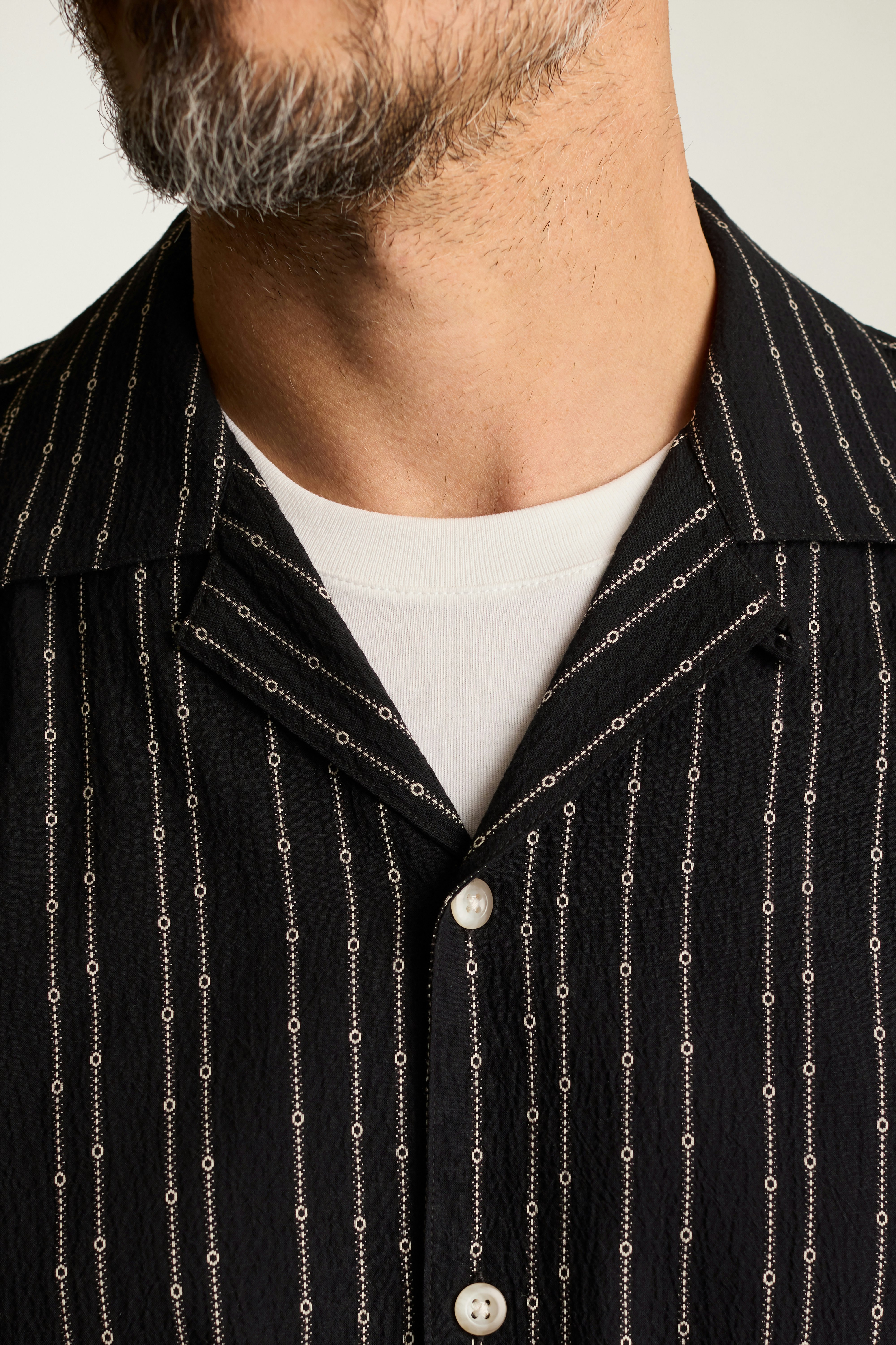 Riviera Cabana Shirt black stripe seersucker