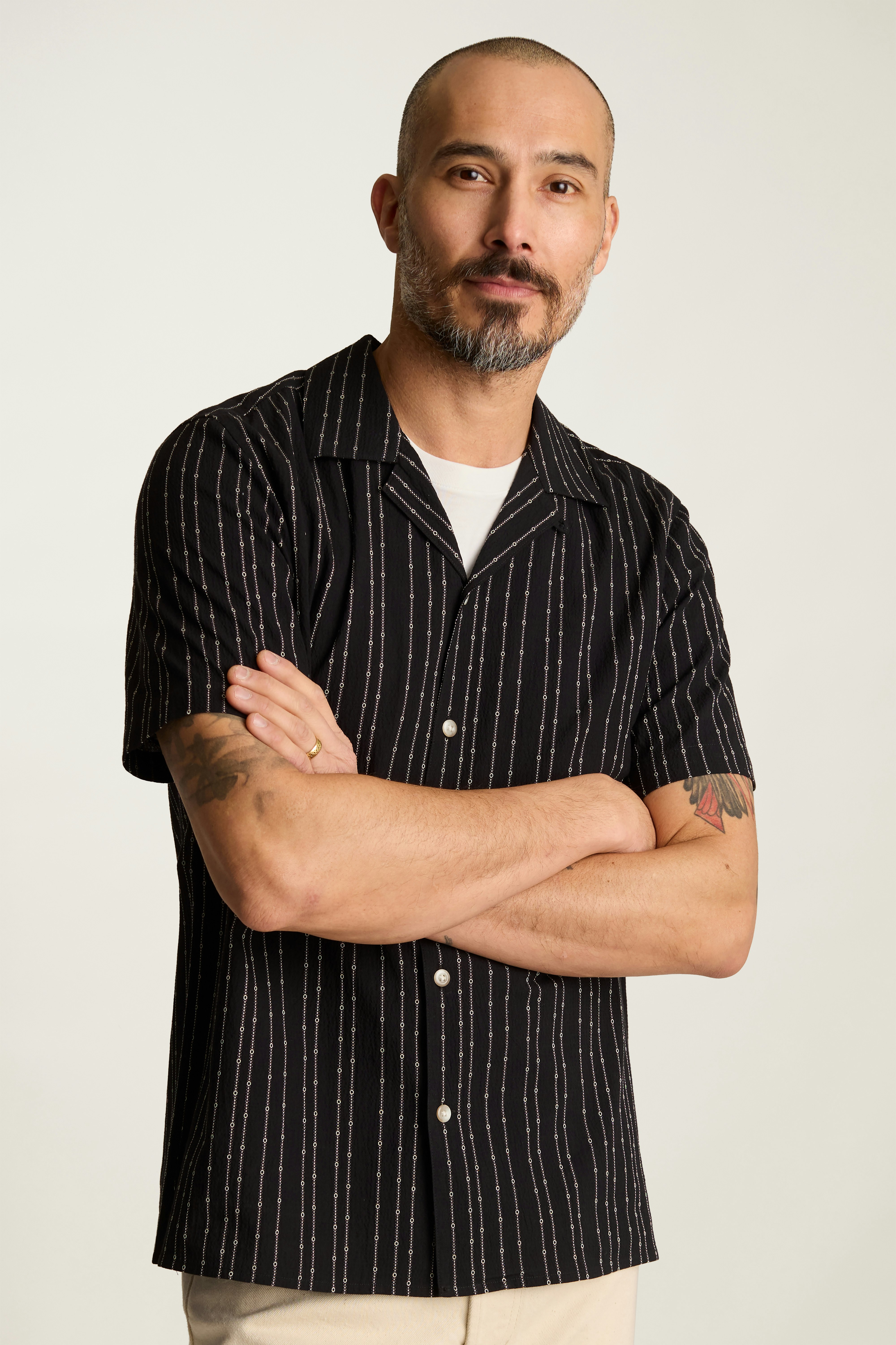Riviera Cabana Shirt black stripe seersucker