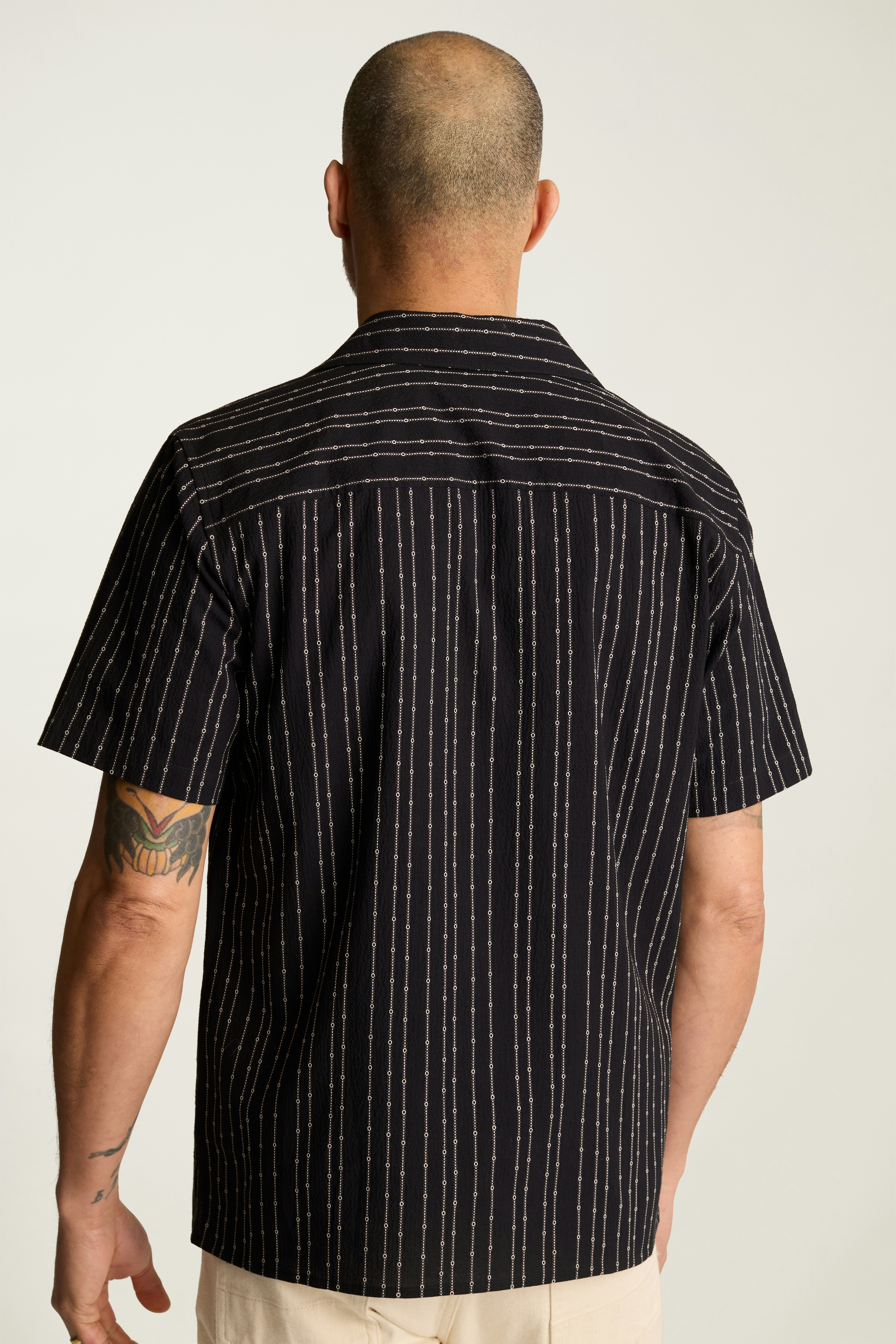 Riviera Cabana Shirt black stripe seersucker