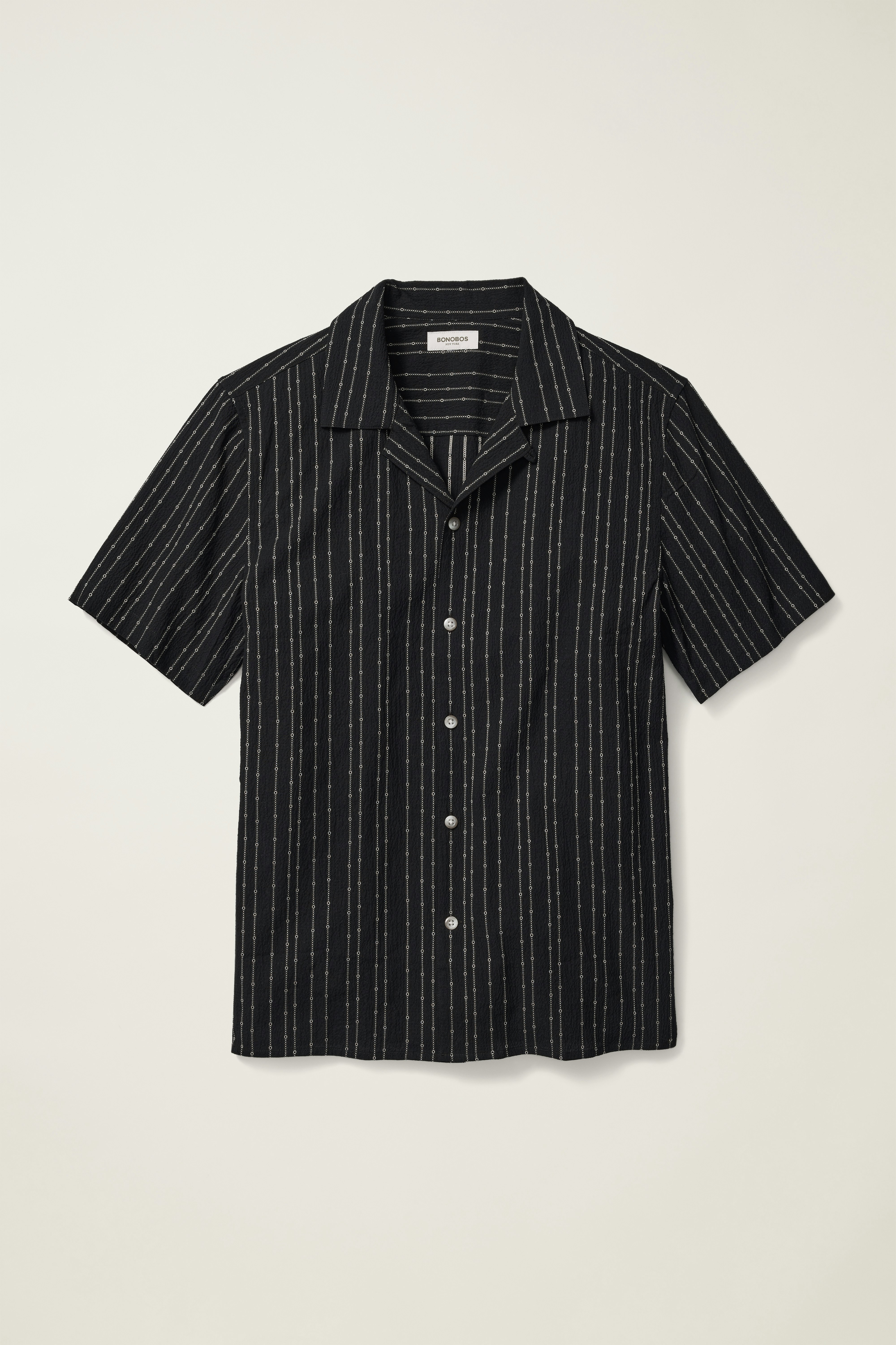 Riviera Cabana Shirt black stripe seersucker