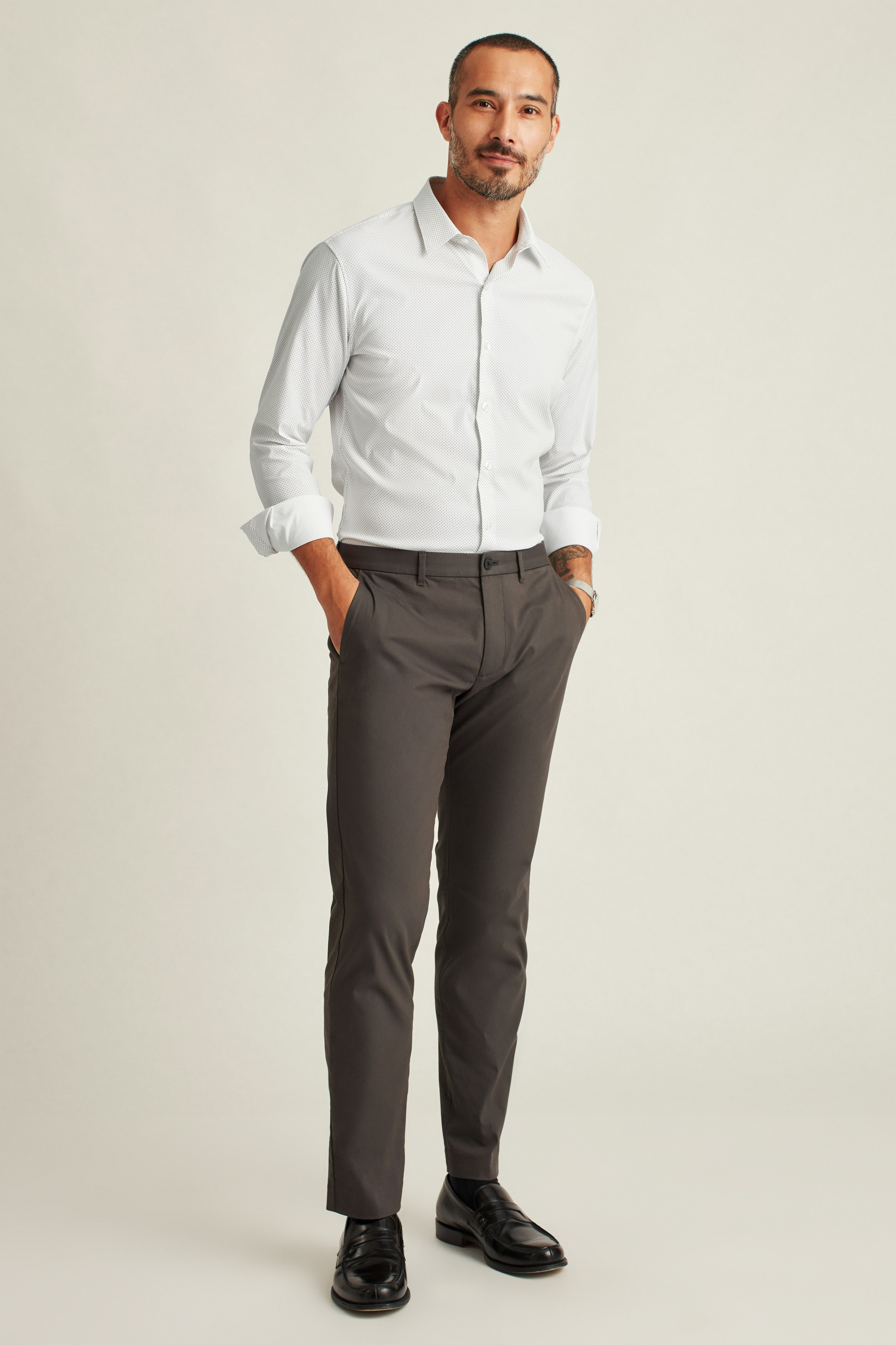 Tech Button Down Shirt white blue fine dot