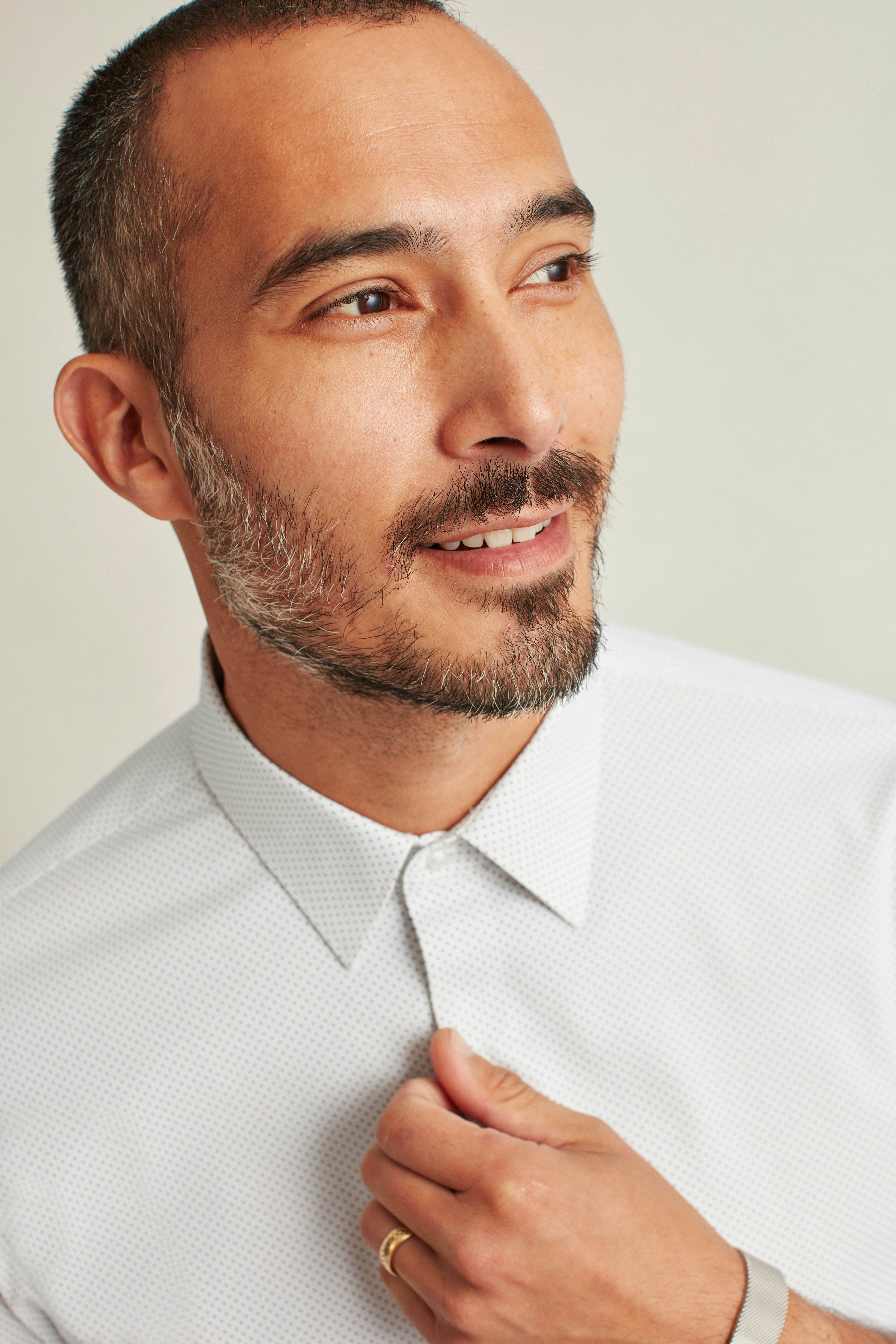 Tech Button Down Shirt white blue fine dot