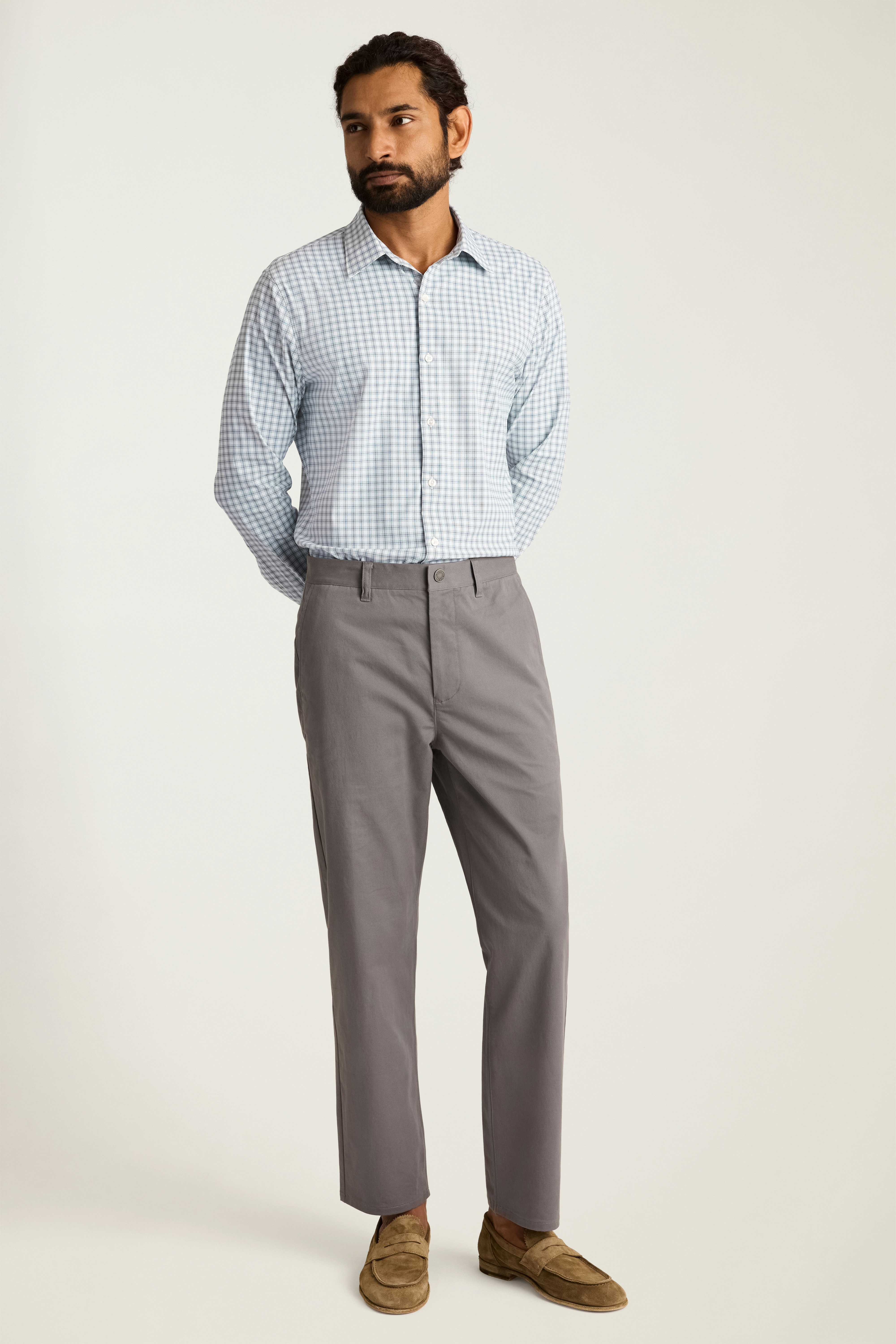 Tech Button Down Shirt olive teal truman plaid