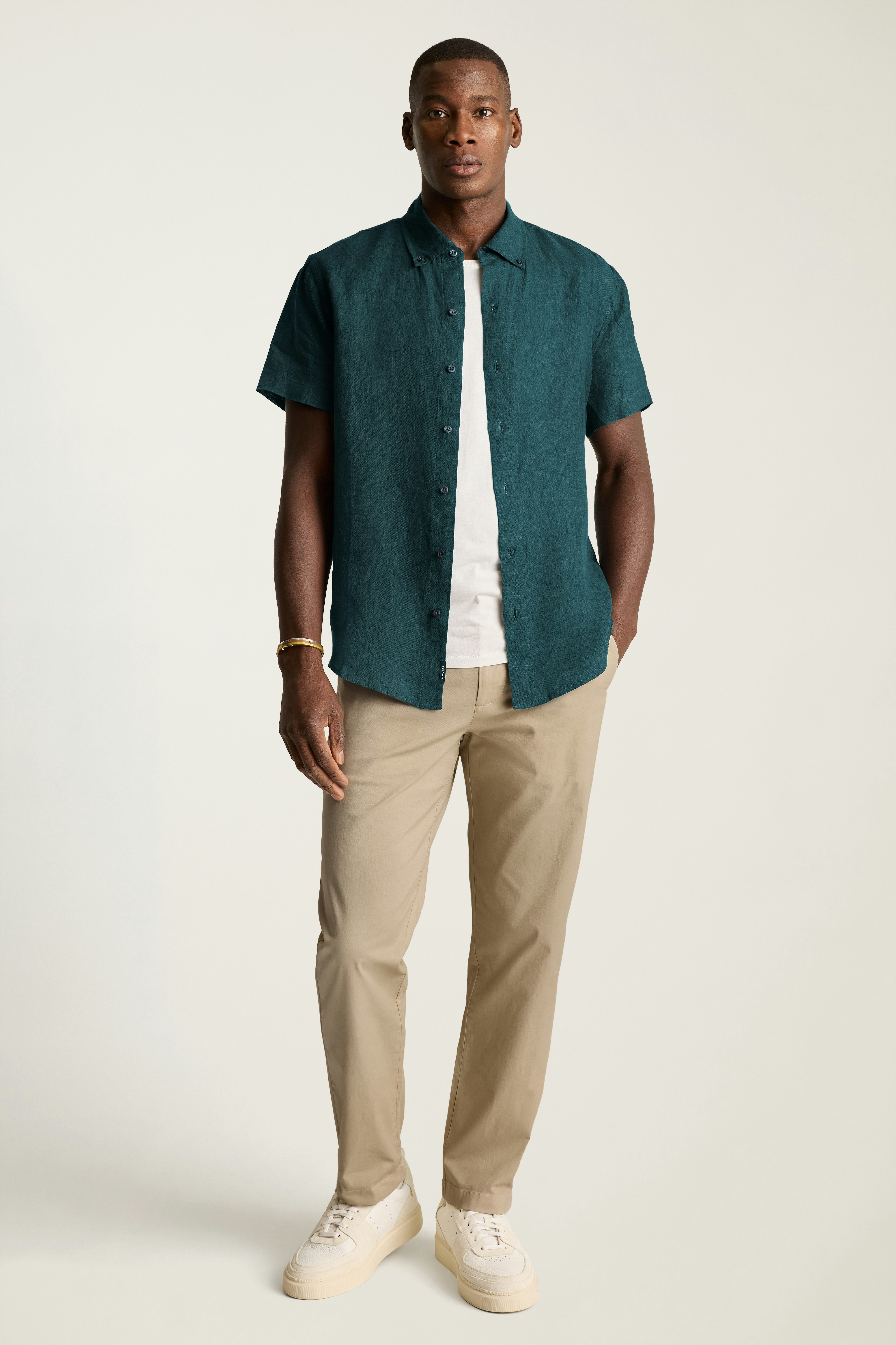 Riviera Linen Short Sleeve Shirt dark green
