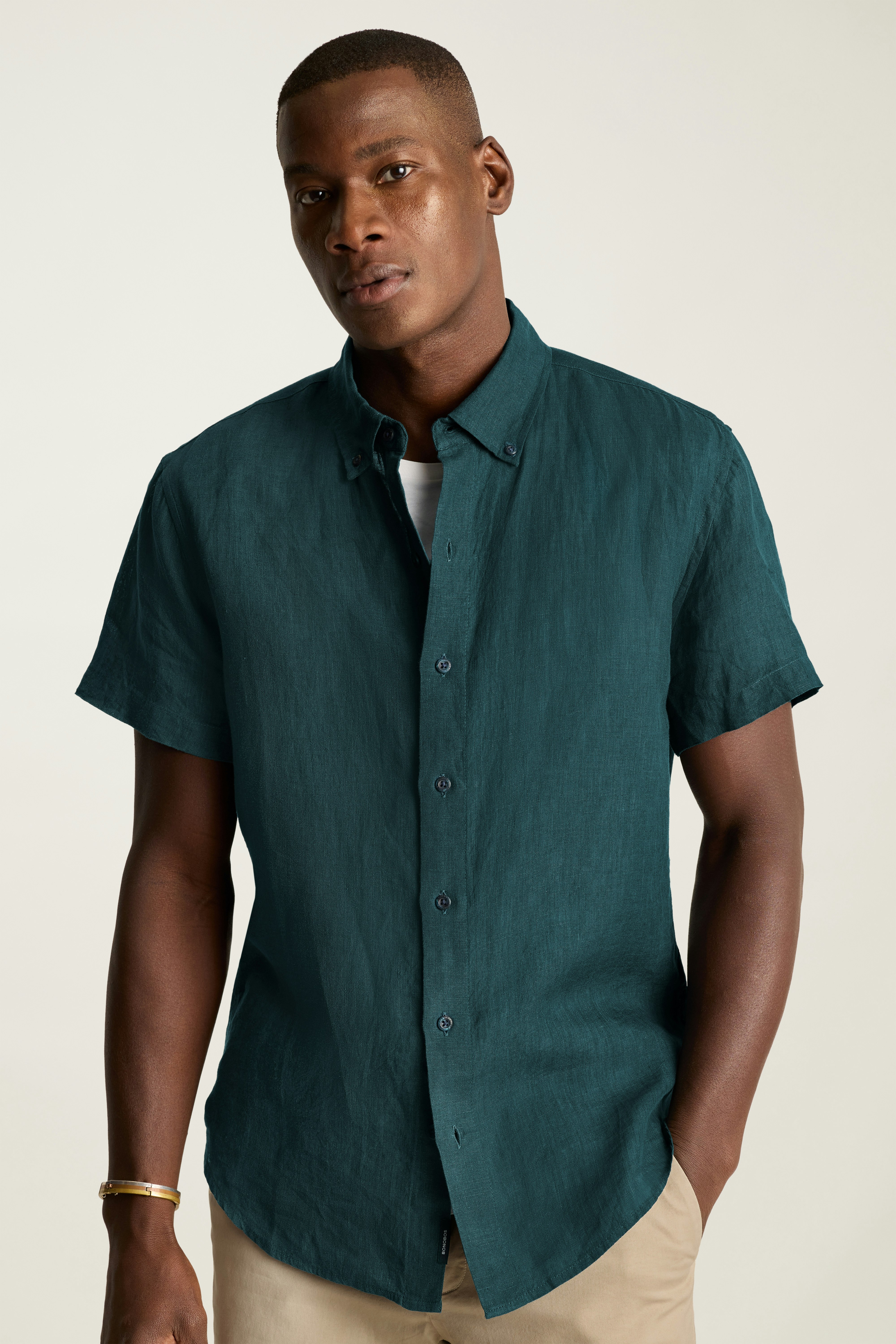 Riviera Linen Short Sleeve Shirt dark green