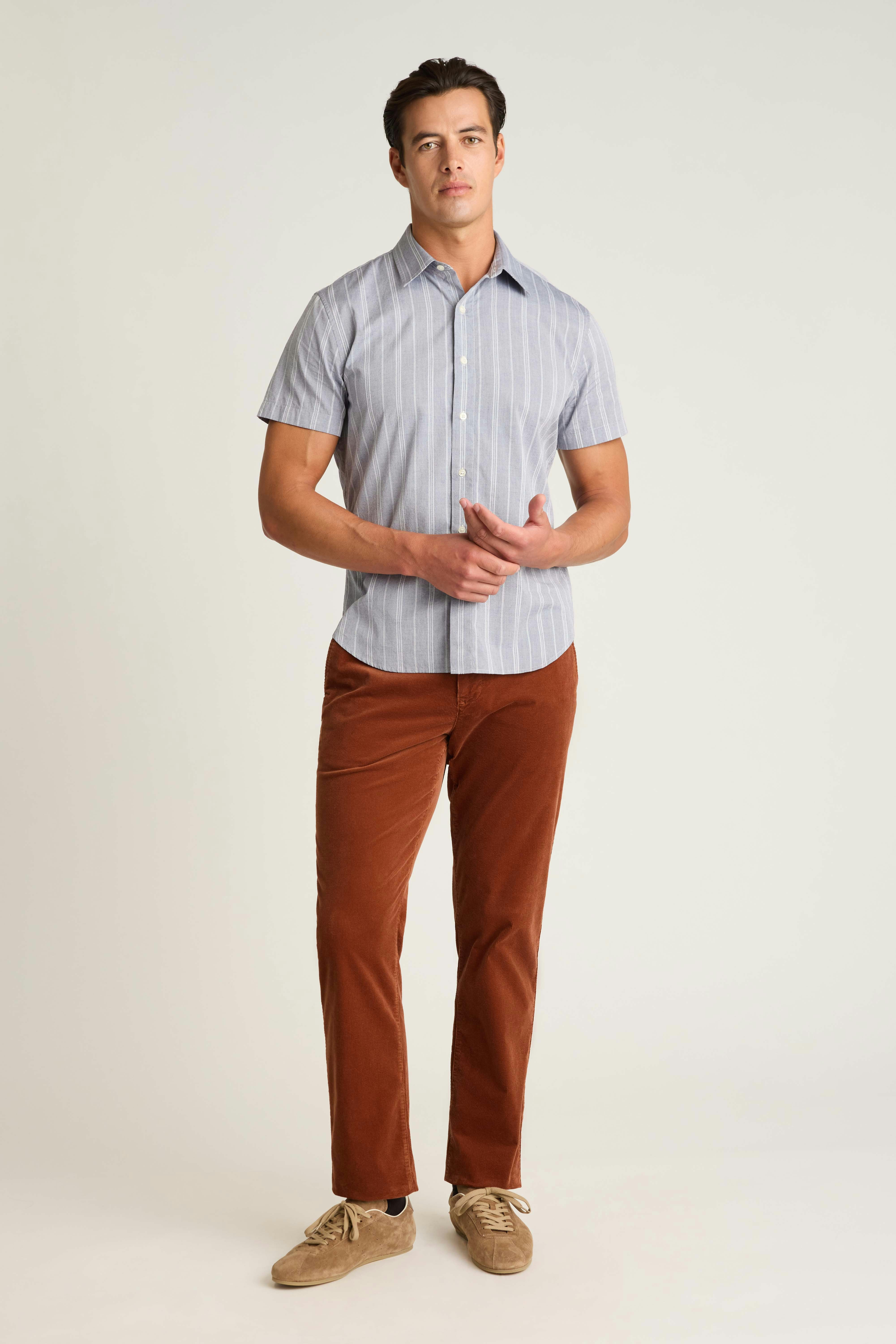 Riviera Short Sleeve Shirt grey textured chambray stripe