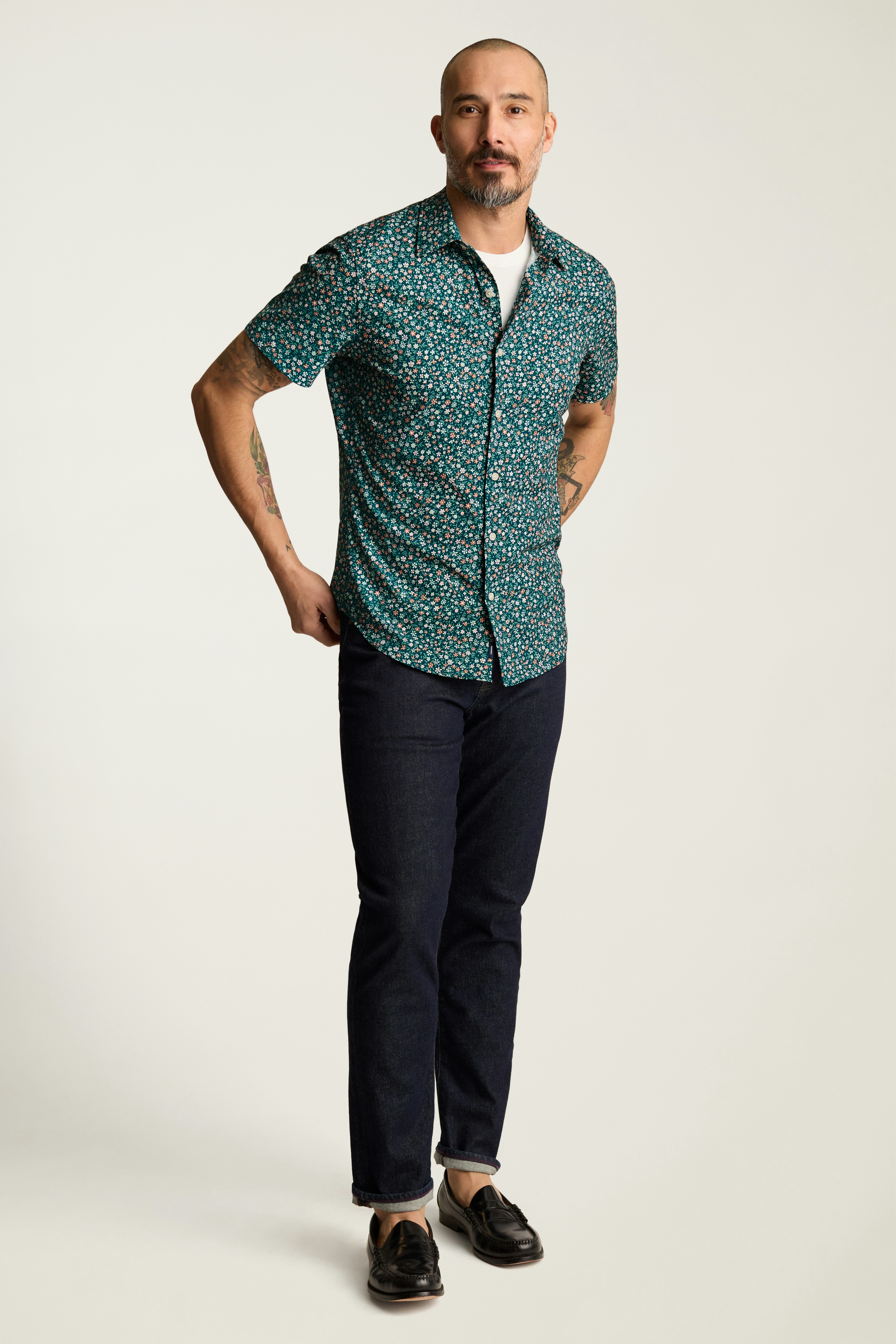 Tech Short Sleeve Shirt teal pink prescott floral