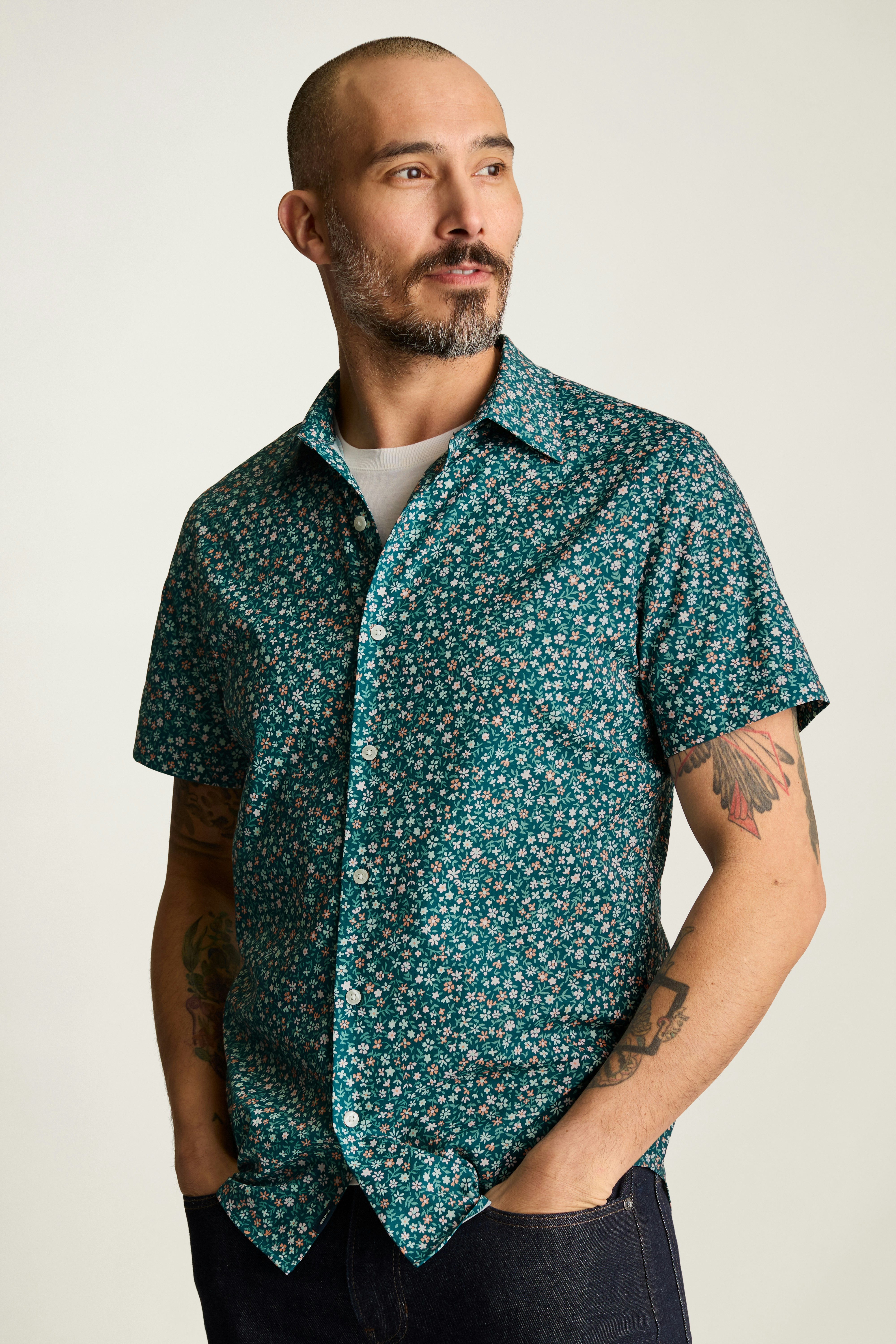 Tech Short Sleeve Shirt teal pink prescott floral