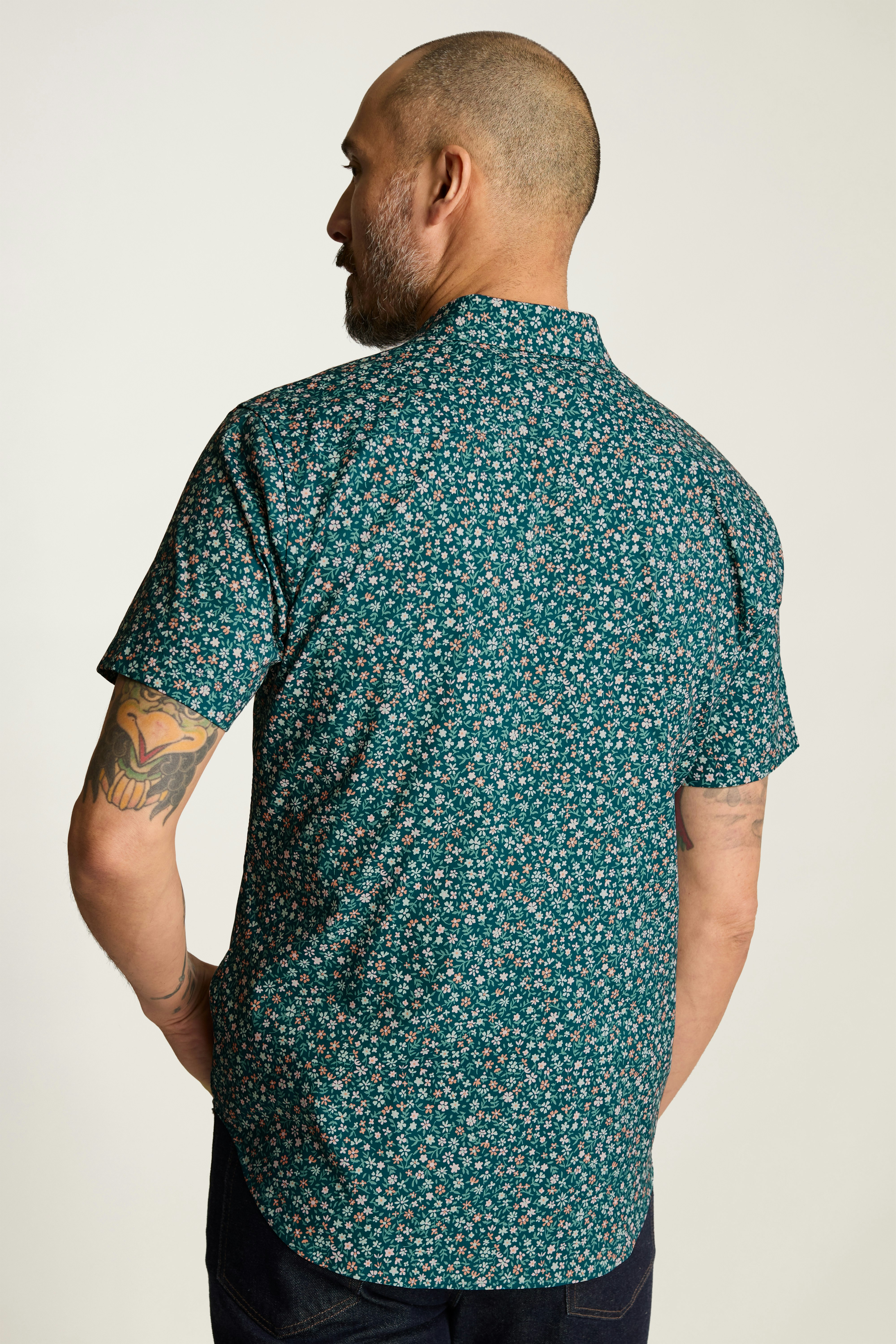 Tech Short Sleeve Shirt teal pink prescott floral
