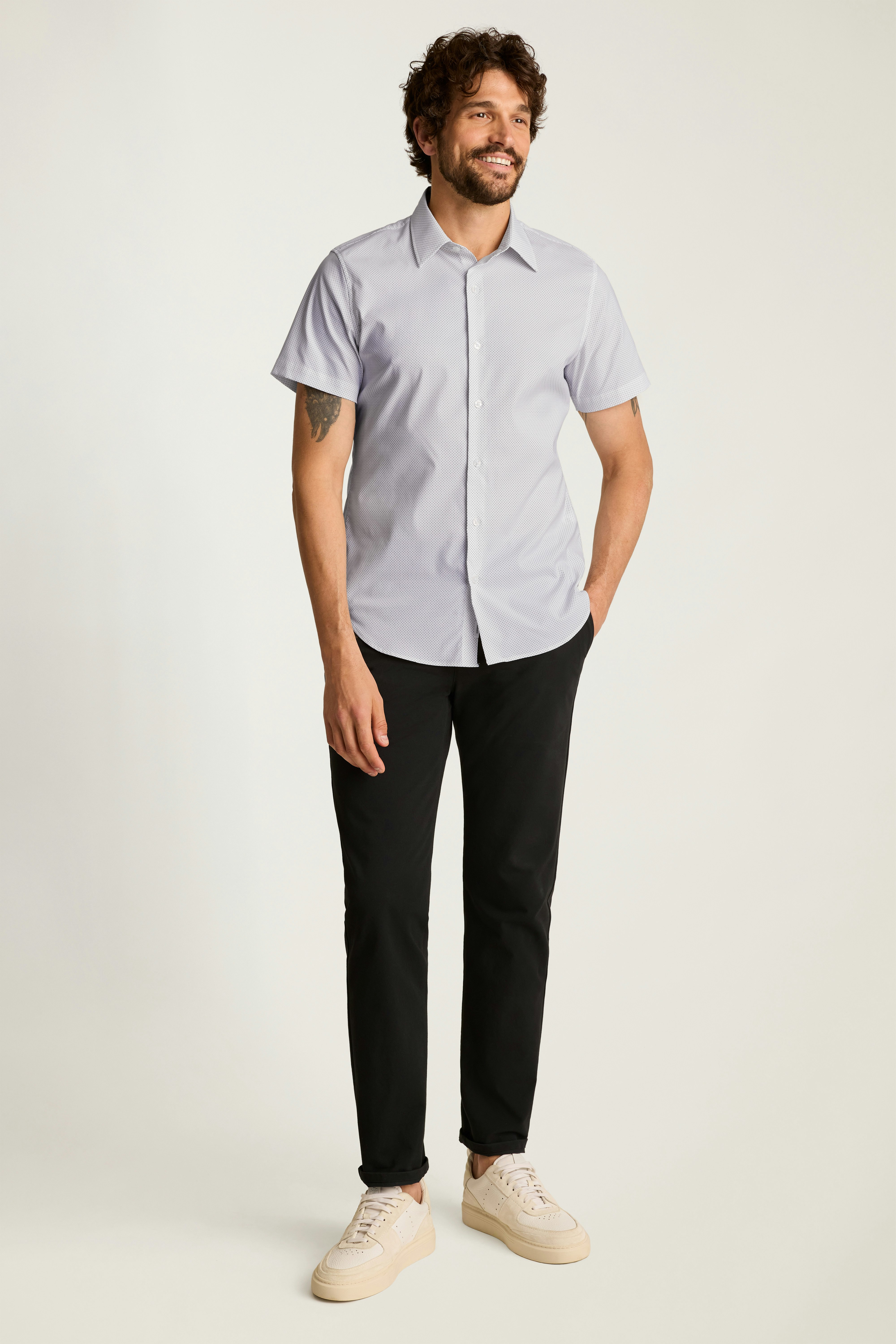 Tech Short Sleeve Shirt white blue fine dot