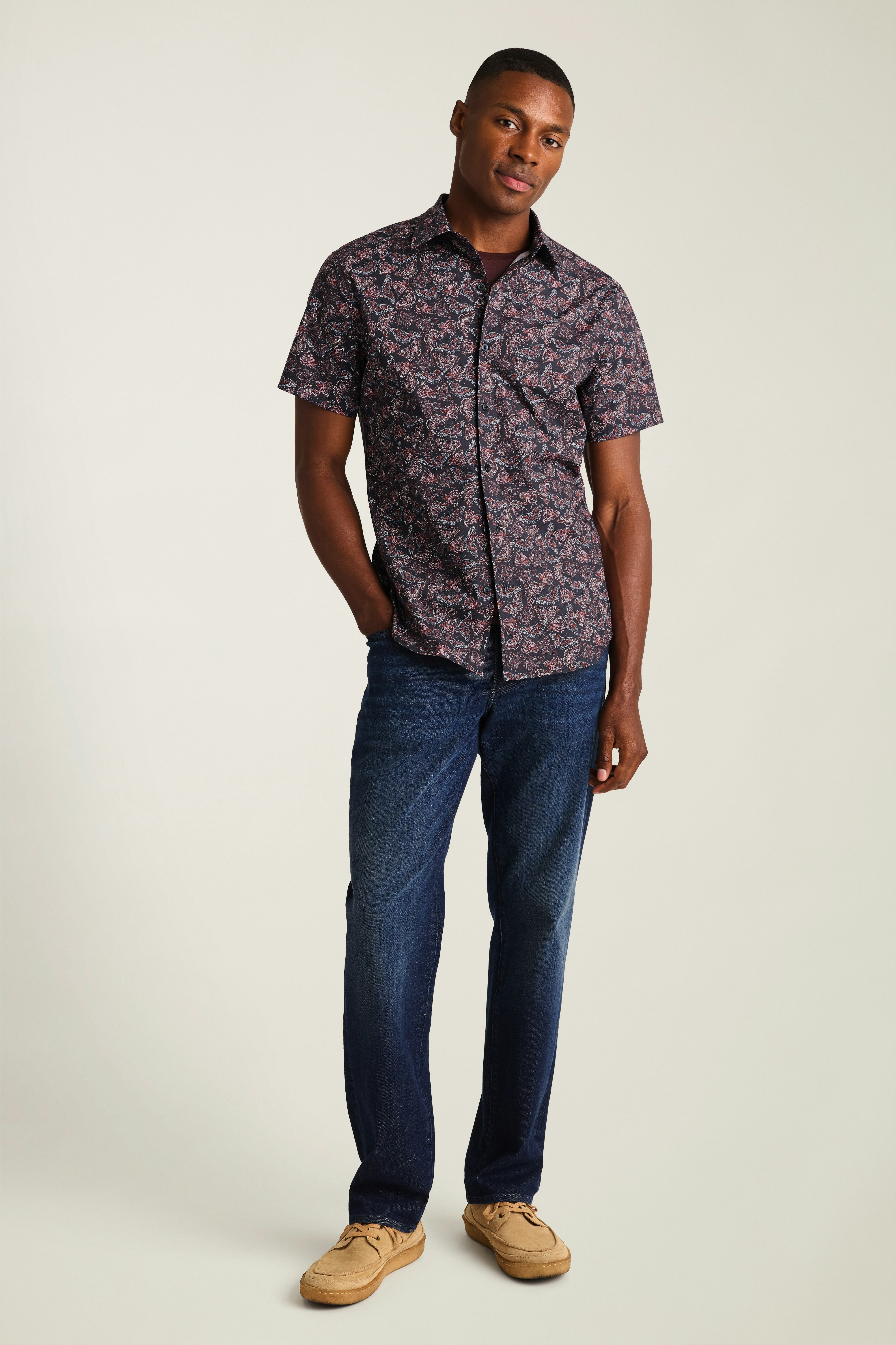 Riviera Short Sleeve Shirt navy butterflies