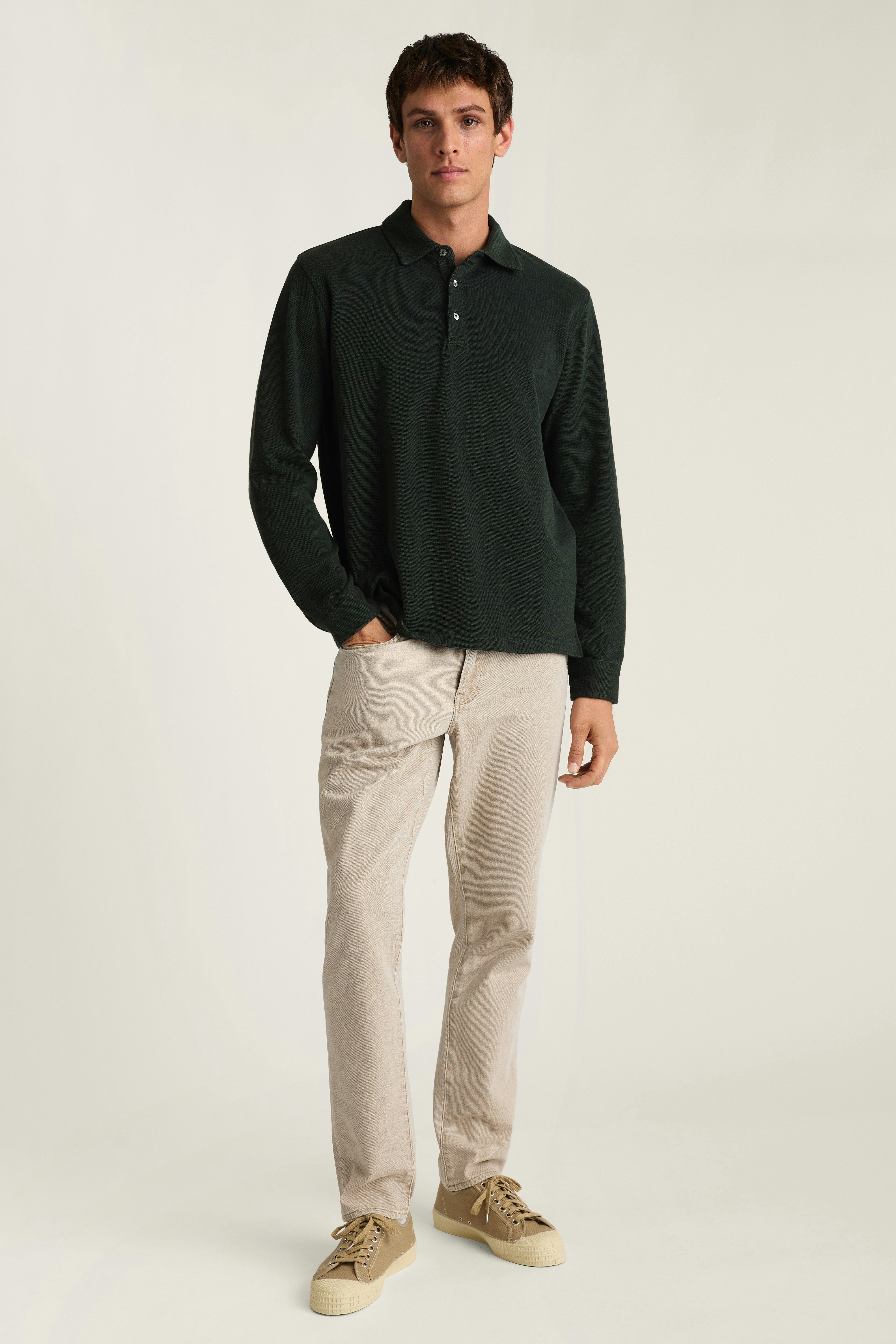 Refined Long Sleeve Polo forest green