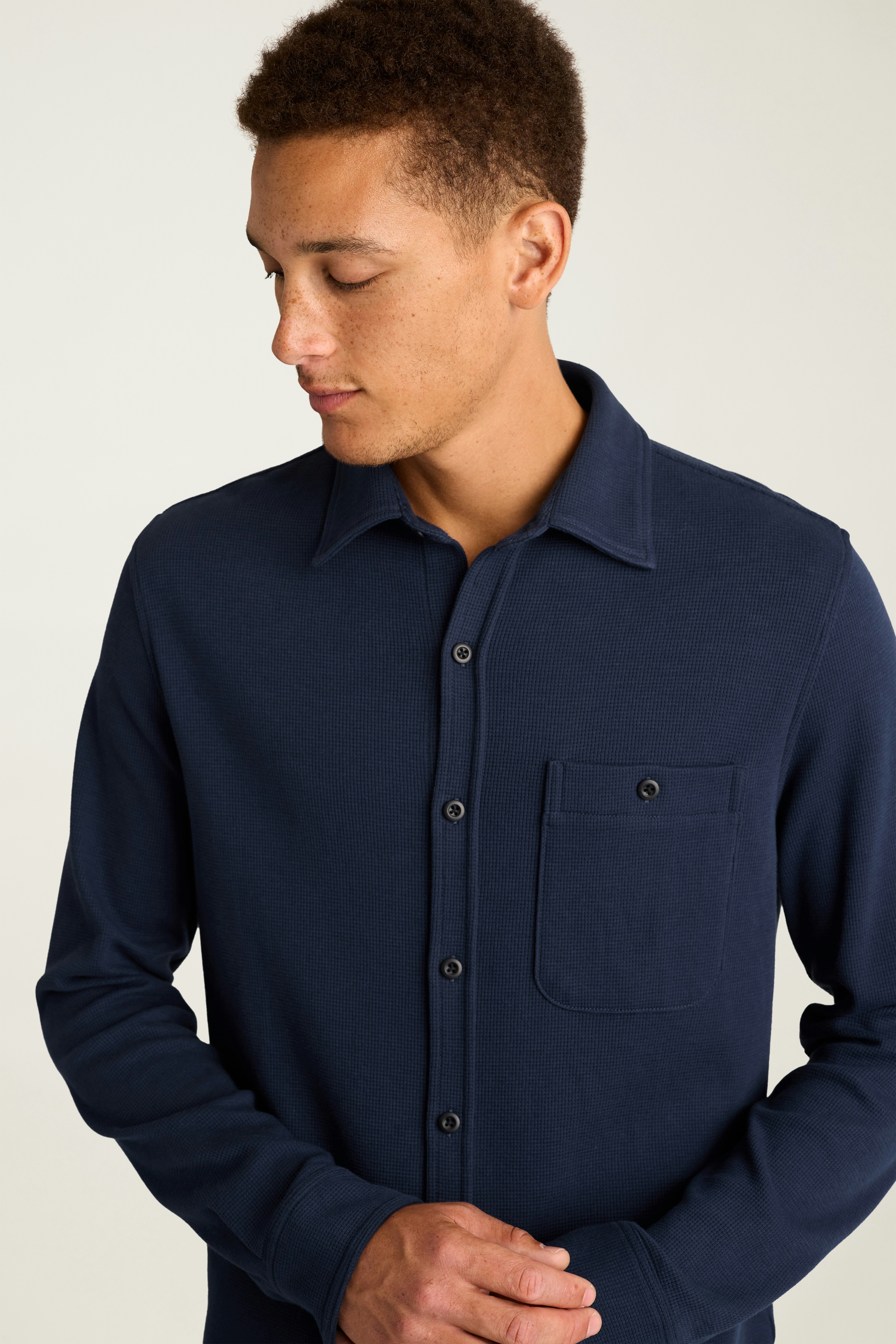 Waffle Button Down Shirt navy blue 3 Waffle Button Down Shirt navy blue