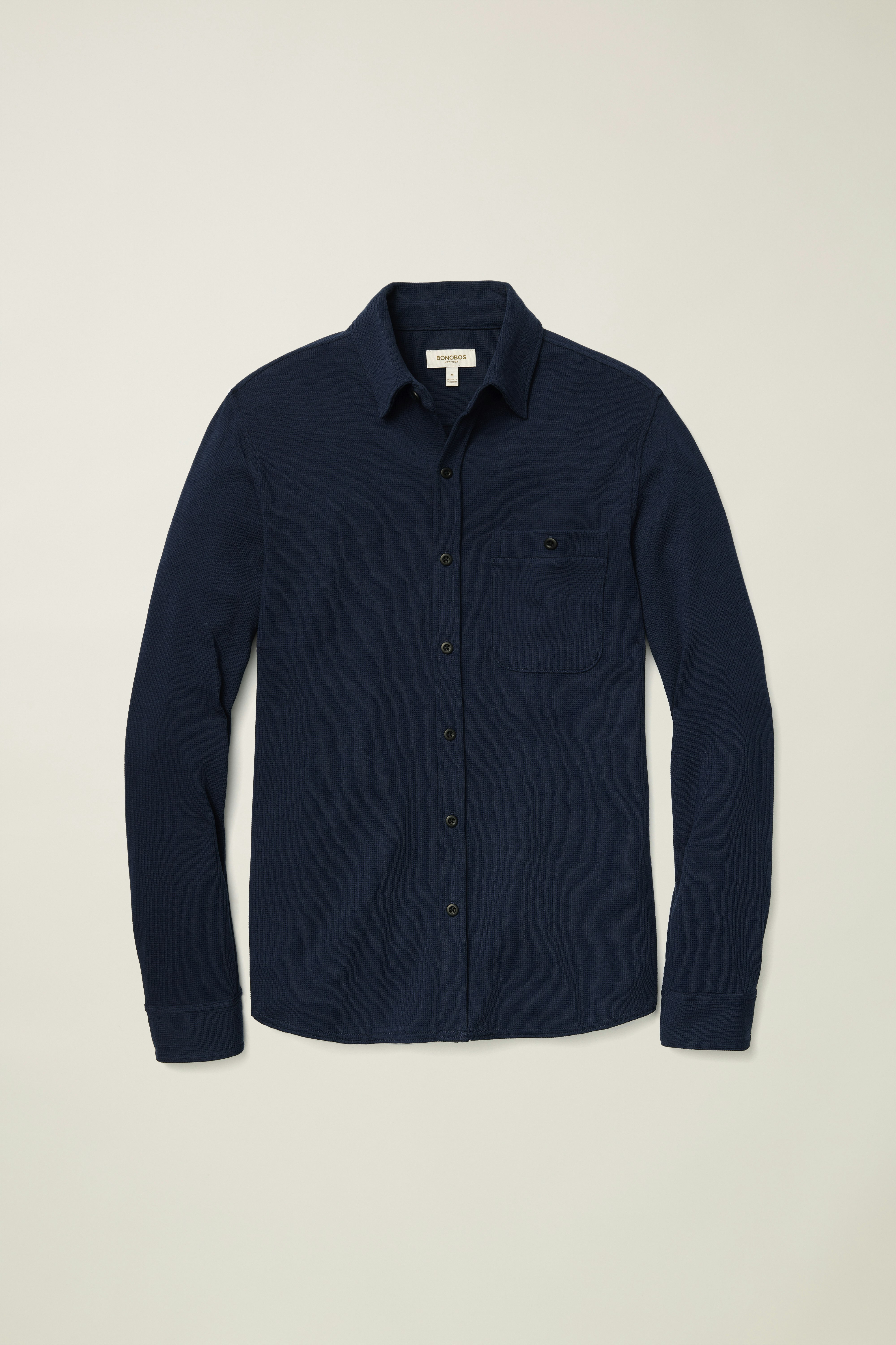 Waffle Button Down Shirt navy blue 6 Waffle Button Down Shirt navy blue