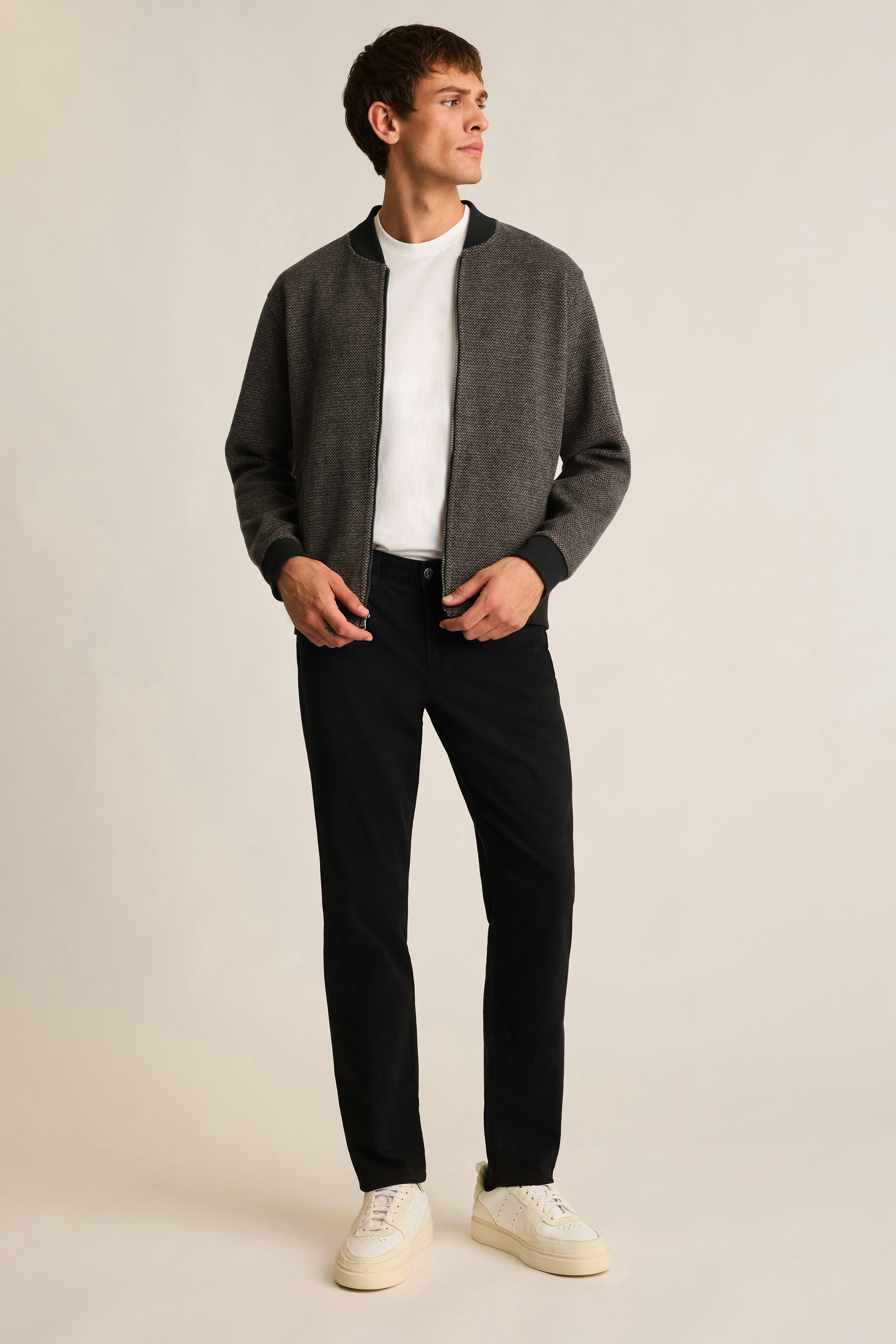 Wool Blend Sweater Bomber brown black micro texture