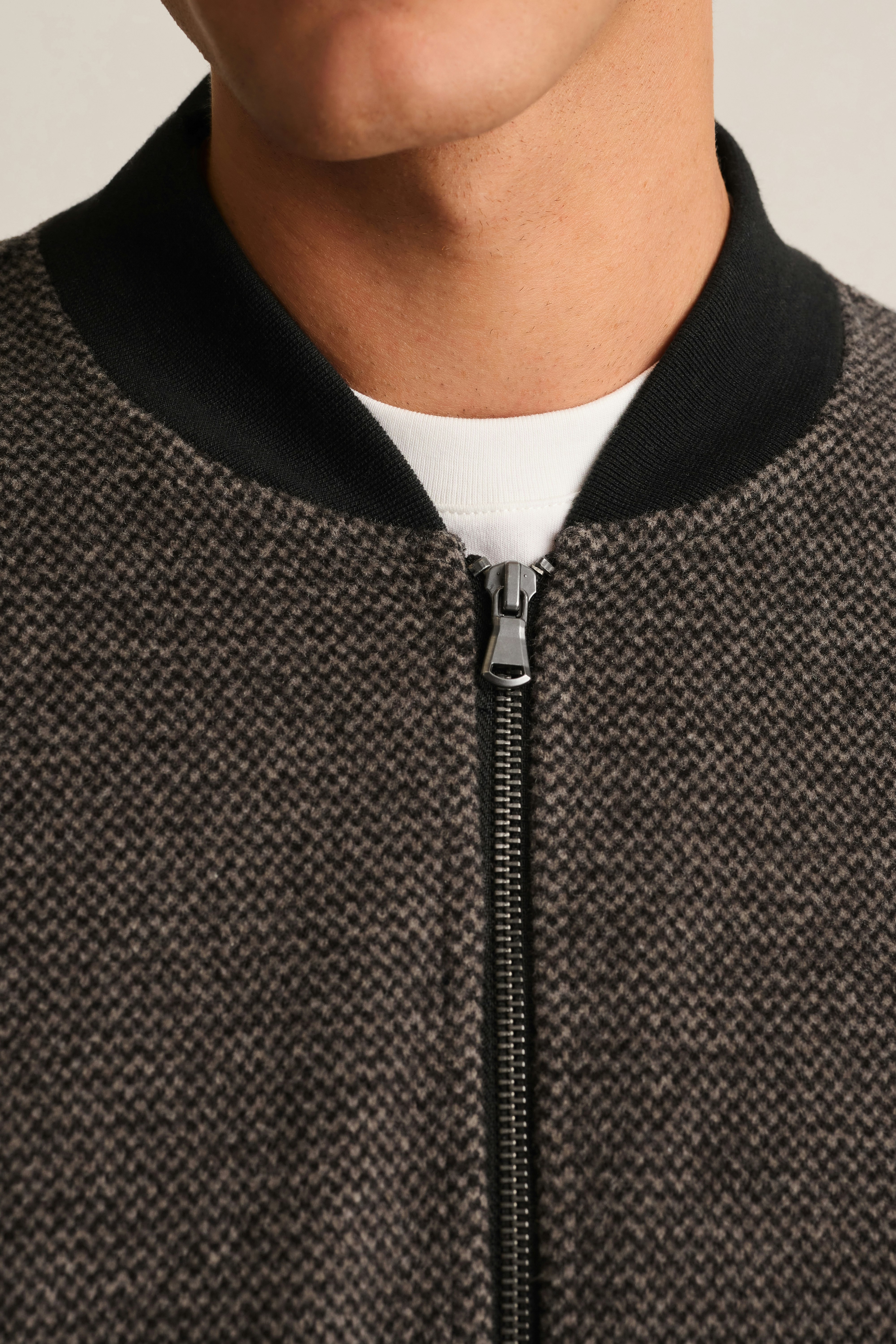 Wool Blend Sweater Bomber brown black micro texture