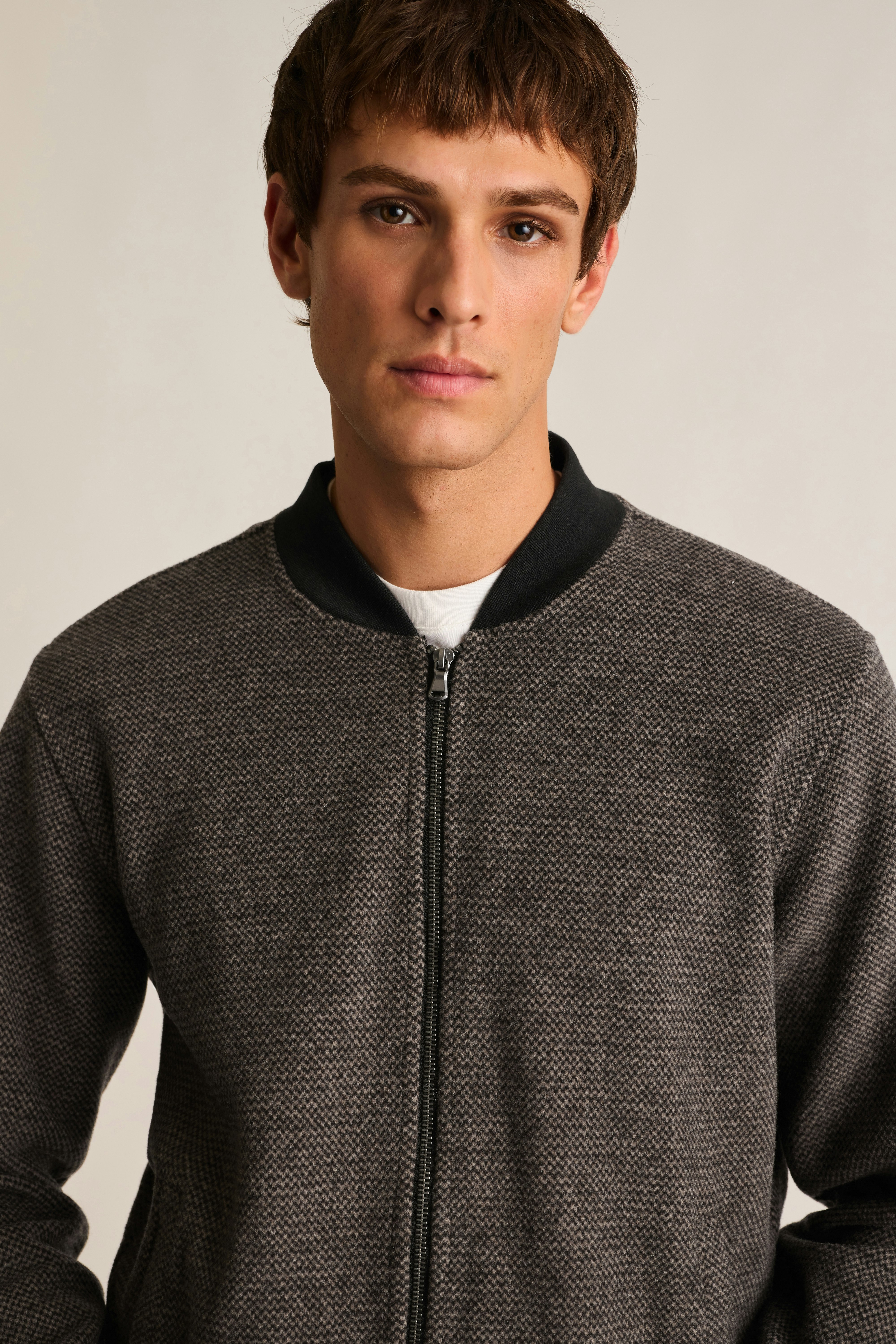 Wool Blend Sweater Bomber brown black micro texture